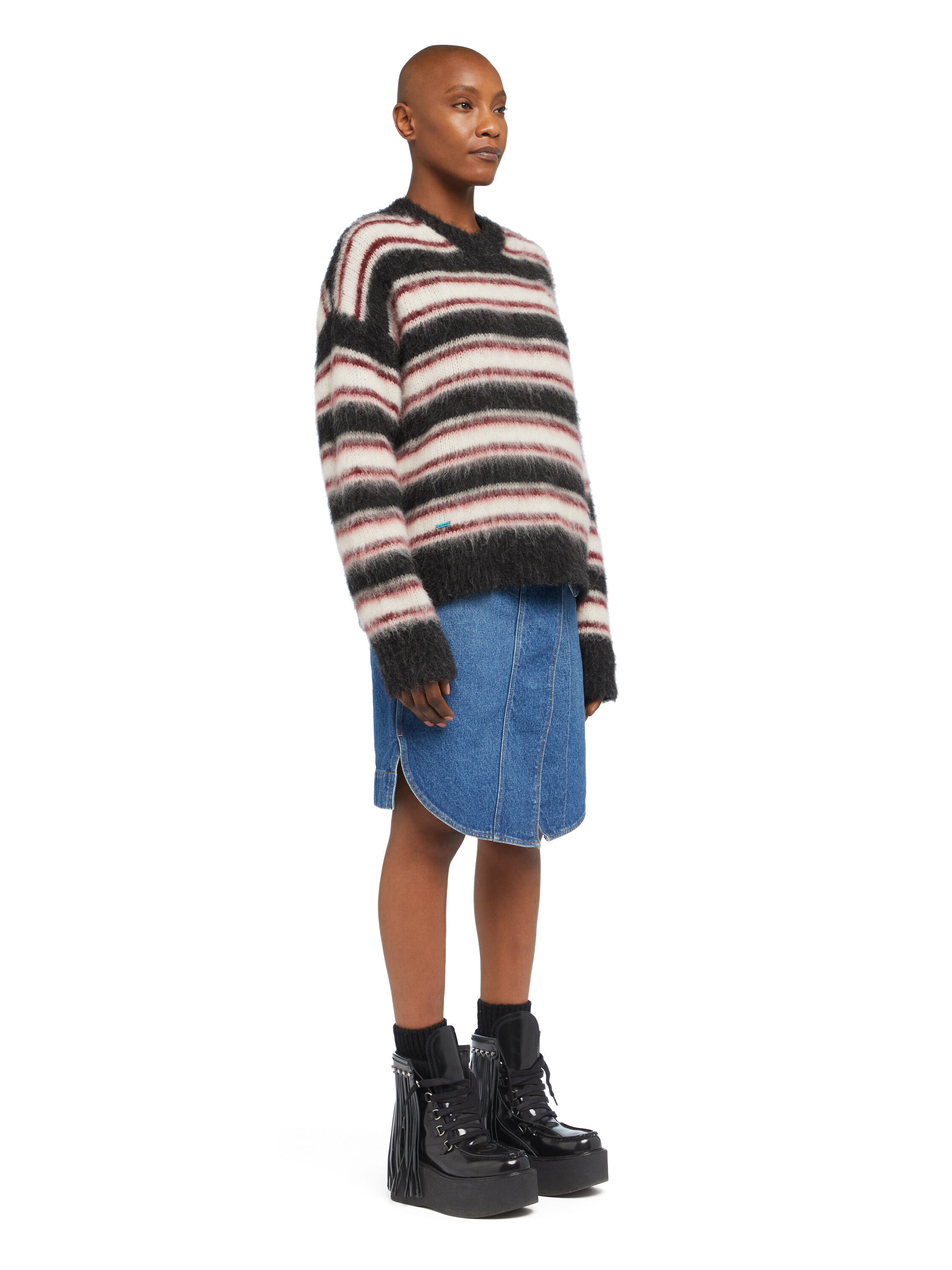Alanui Grunge Stripes Sweater Charcoal-Ruby LWHE068E25KNI003