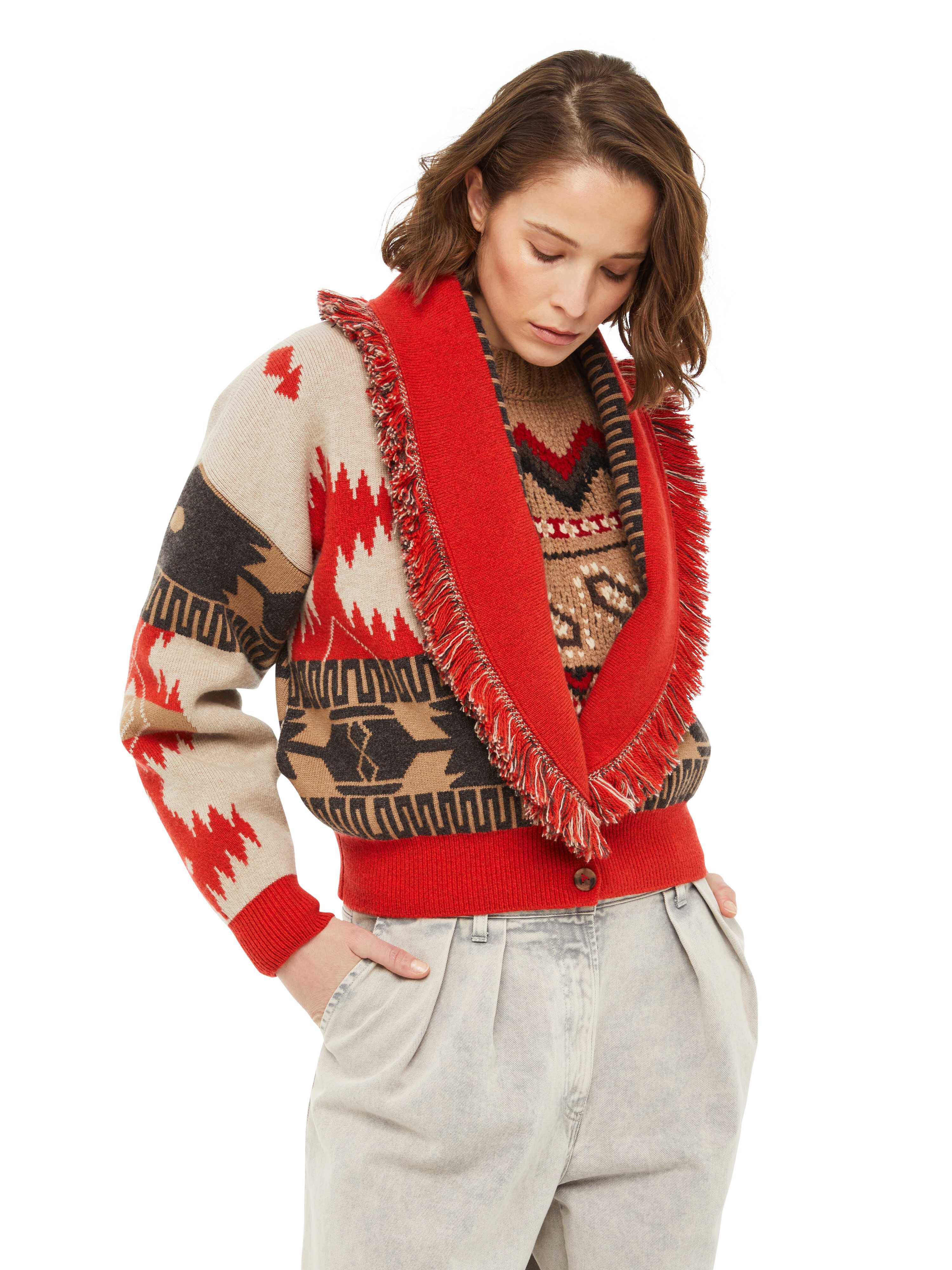 Alanui Icon Jacquard Cardi-Bomber Sand Fire LWHB026F23KNI002