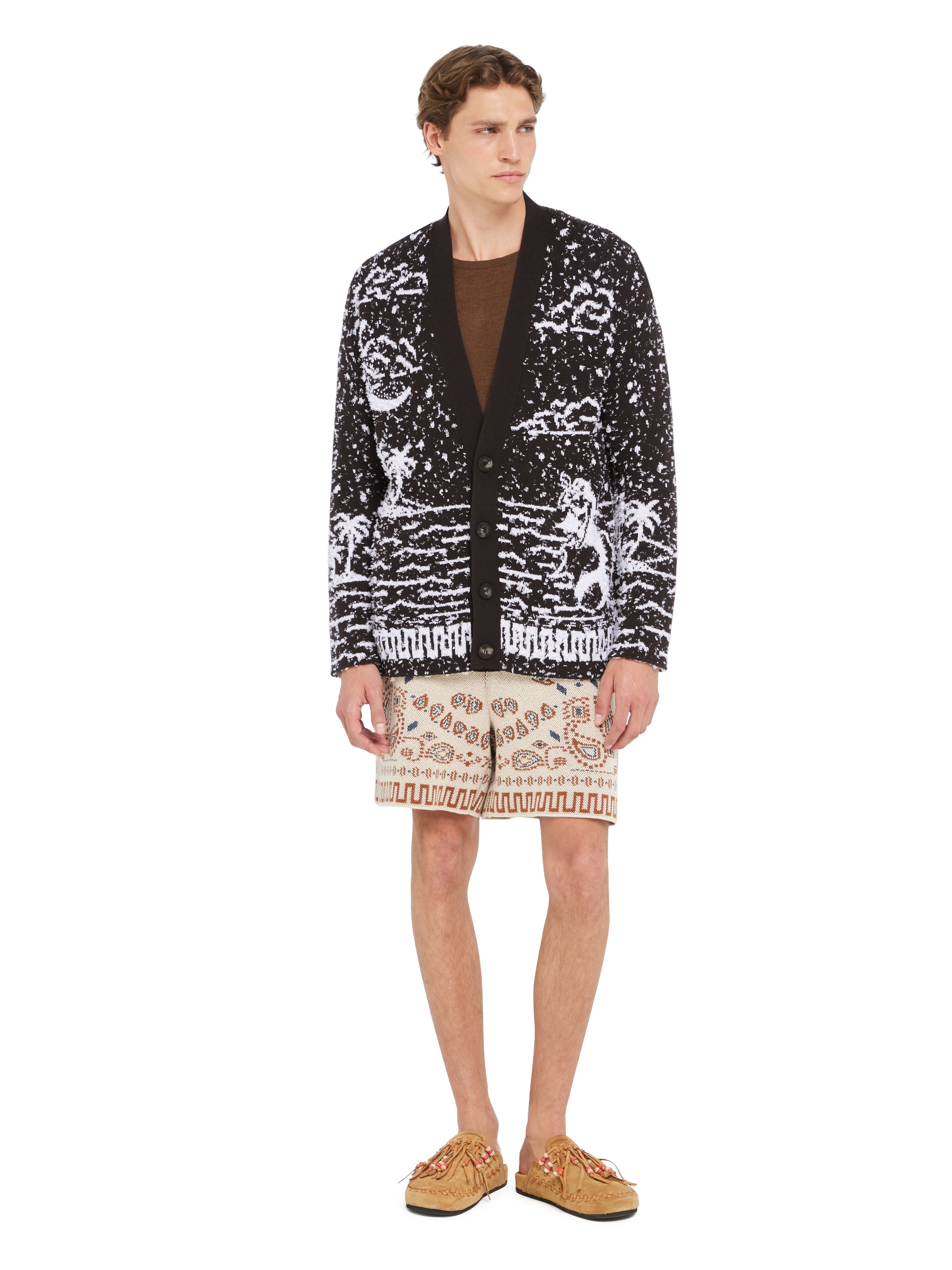 Alanui Ocean Whispers Cardigan Coffee-White Pearl LMHB027R26KNI002