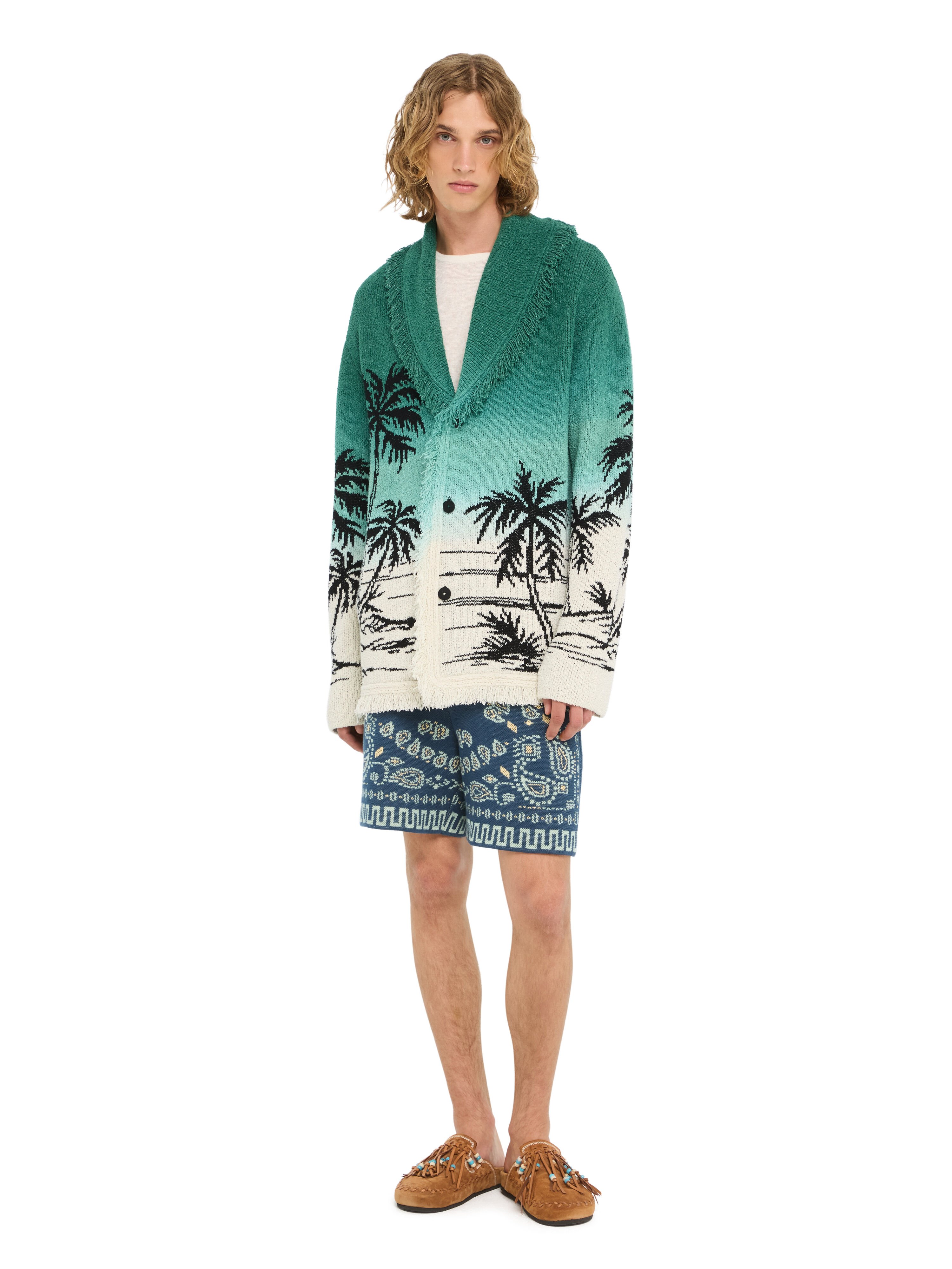 Alanui Wave Bloom Cardigan Green Tide-Chalk LMHB039R26KNI004 Alanui Wave Bloom Cardigan Green Tide-Chalk LMHB039R26KNI004