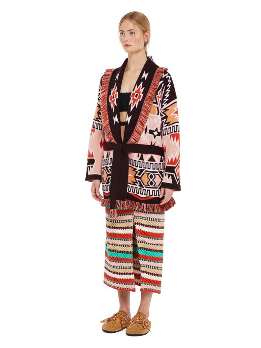 Alanui Geometric Roots Cardigan Flamingo Peach-Black LWHB064R25KNI00G