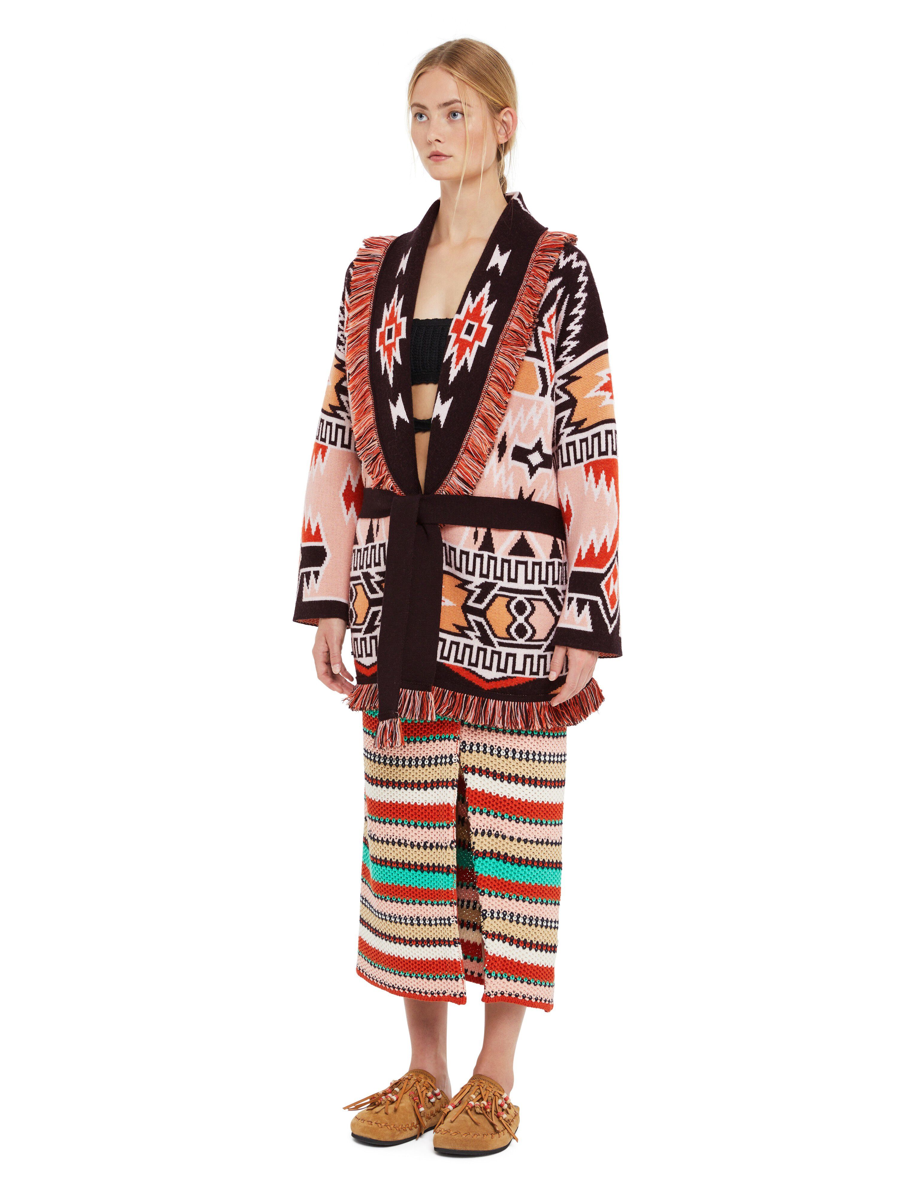 Alanui Geometric Roots Cardigan Flamingo Peach-Black LWHB064R25KNI00G