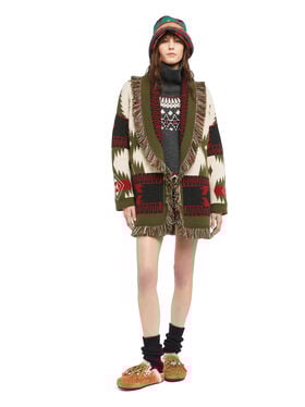 Alanui Icon Jacquard Cardigan Ivory-Olive LWHB064E25KNI002