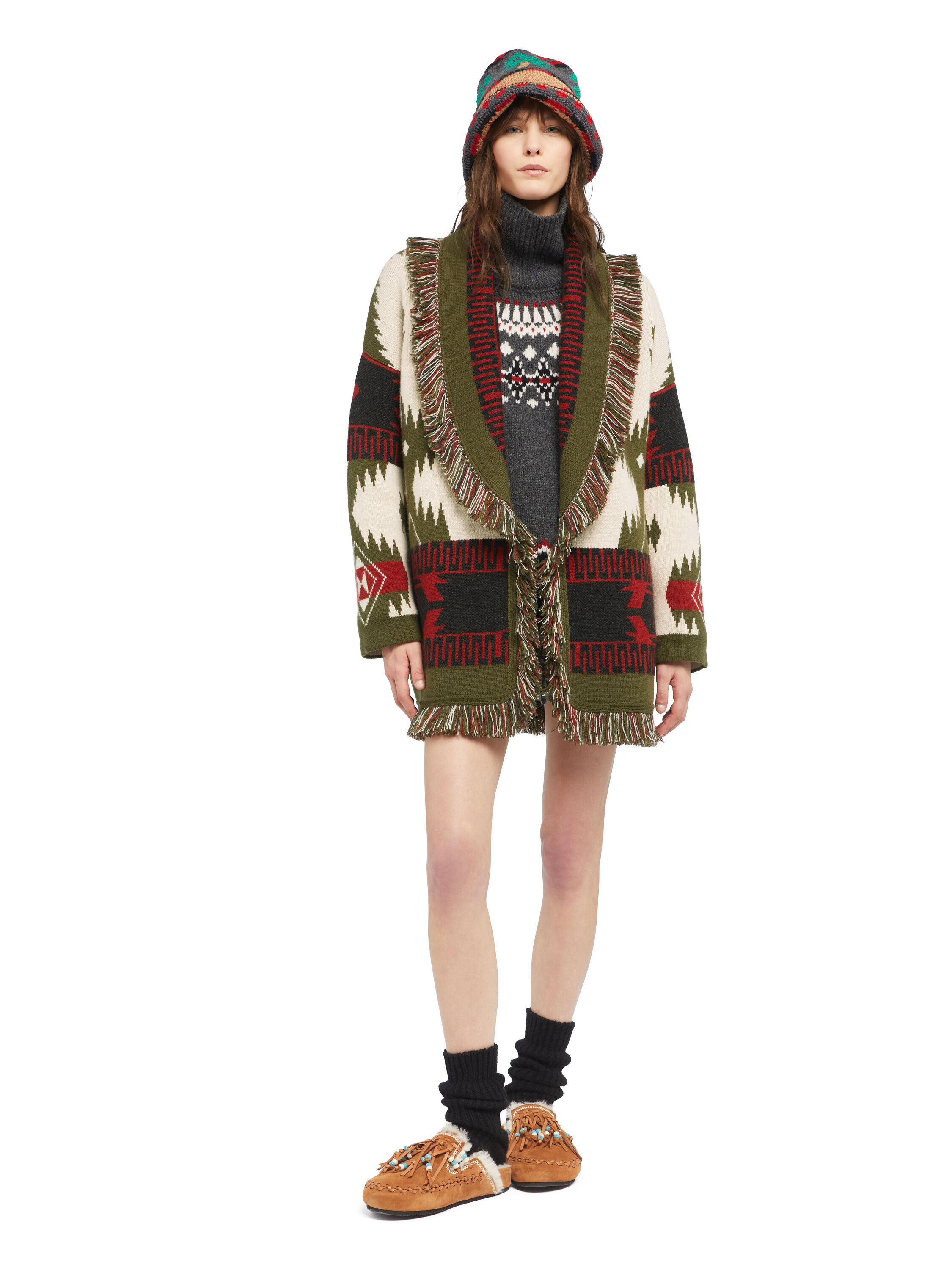 Alanui Icon Jacquard Cardigan Ivory-Olive LWHB064E25KNI002