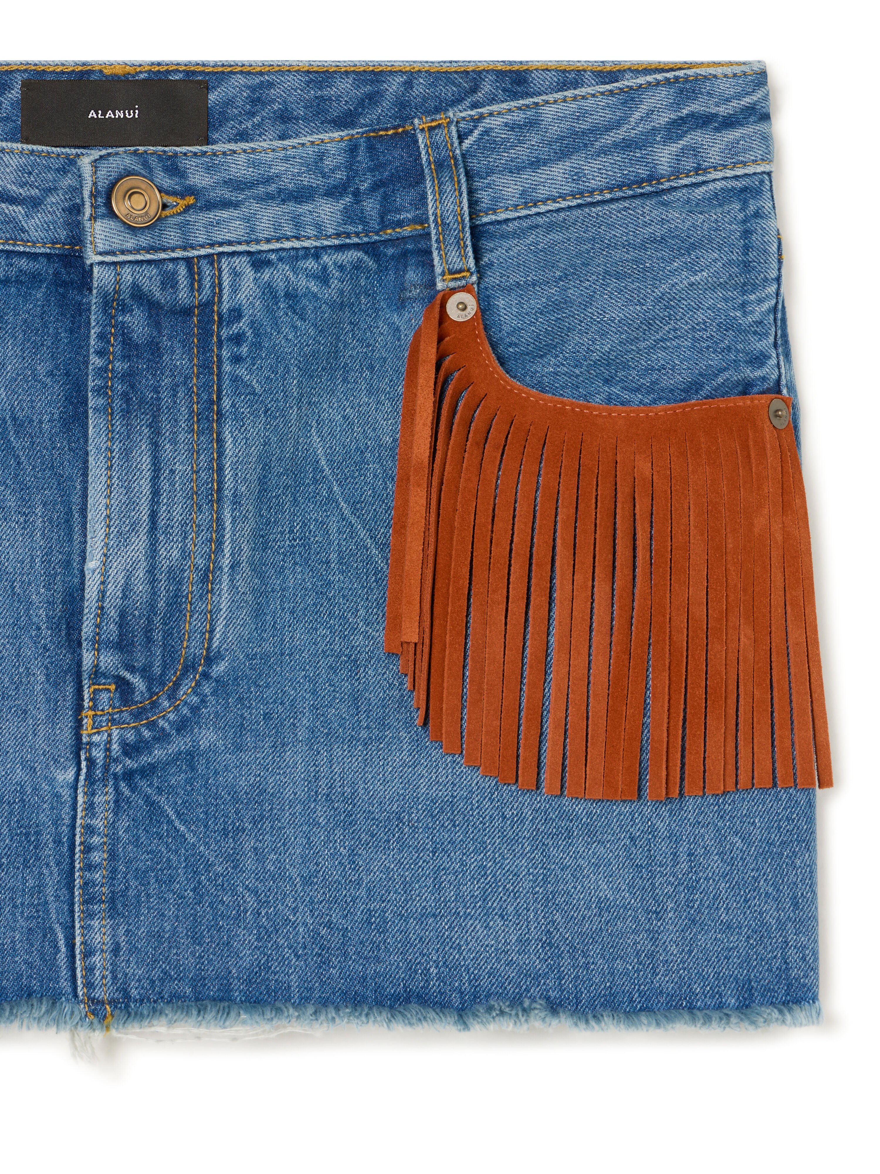 Alanui Golden Dusk Denim Mini Skirt Medium Wash Denim LWYF003R26DEN001 Alanui Golden Dusk Denim Mini Skirt Medium Wash Denim LWYF003R26DEN001