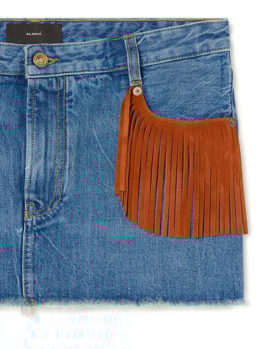 Alanui Golden Dusk Denim Mini Skirt Medium Wash Denim LWYF003R26DEN001 Alanui Golden Dusk Denim Mini Skirt Medium Wash Denim LWYF003R26DEN001