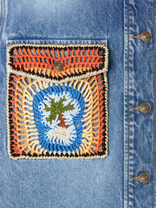 Alanui Sunny Crochet Denim Shirt Medium Wash Blue Denim LWYD004R25DEN001