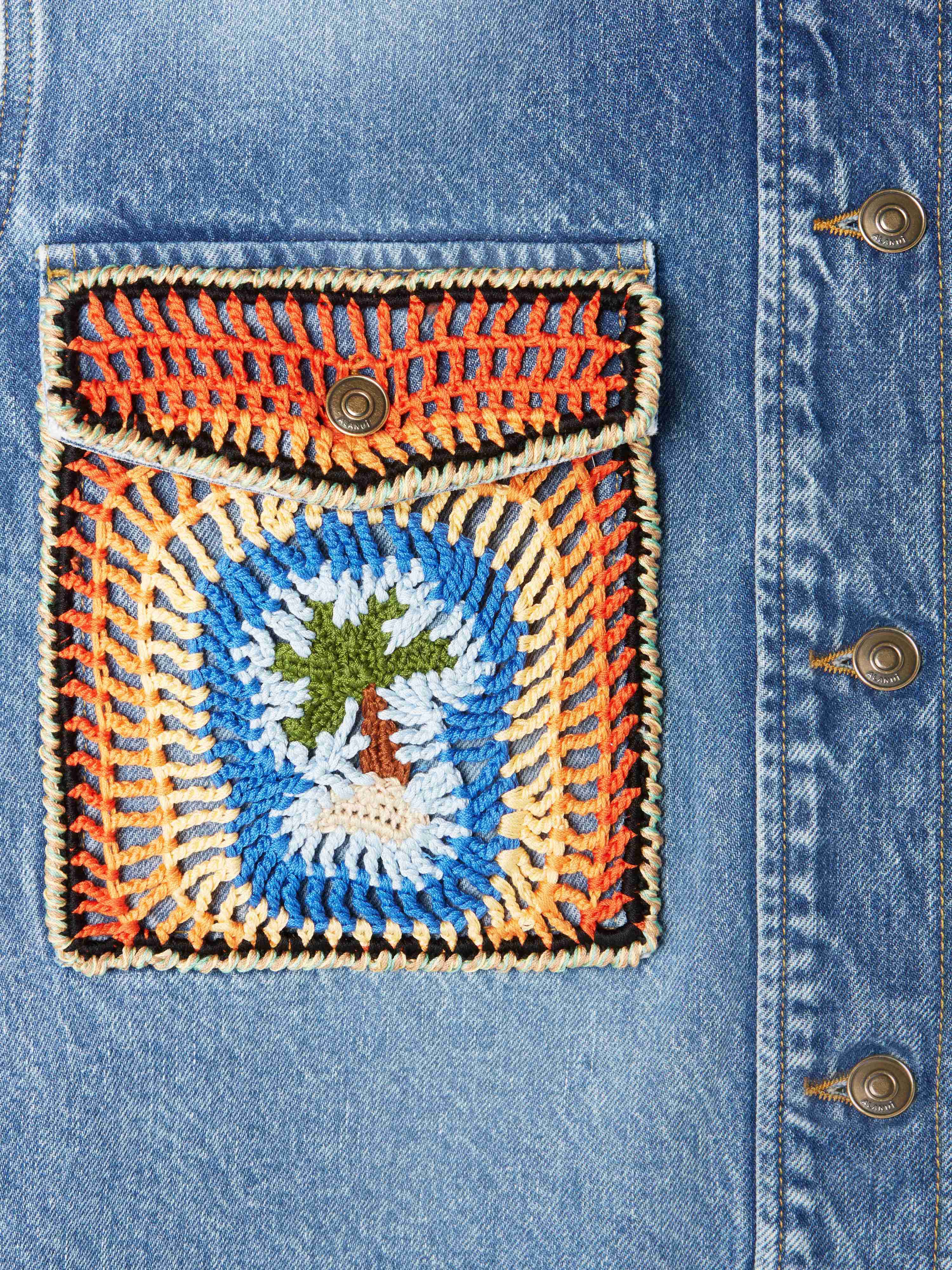 Alanui Sunny Crochet Denim Shirt Medium Wash Blue Denim LWYD004R25DEN001
