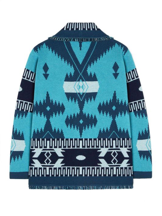 Alanui Icon Jacquard Cardigan Surf-Deep Blue LMHB038R24KNI001