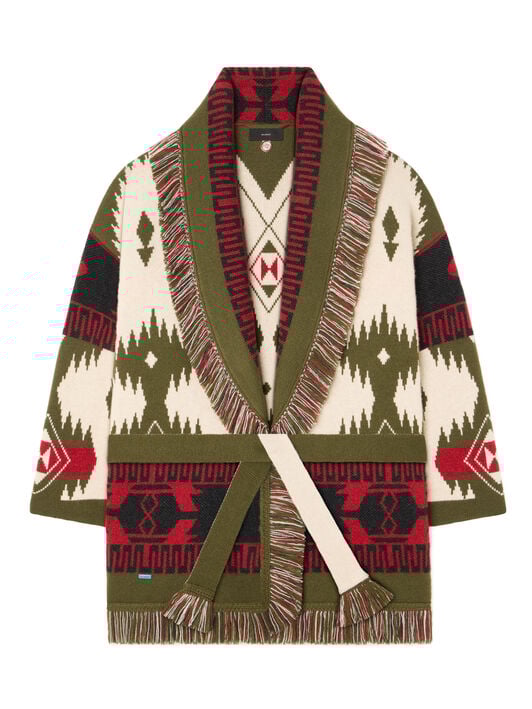 Alanui Icon Jacquard Cardigan Ivory-Olive LWHB064E25KNI002 Alanui Icon Jacquard Cardigan Ivory-Olive LWHB064E25KNI002