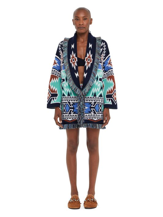 Alanui Geometric Roots Cardigan Turquoise-Deep Blue LWHB064R25KNI00G