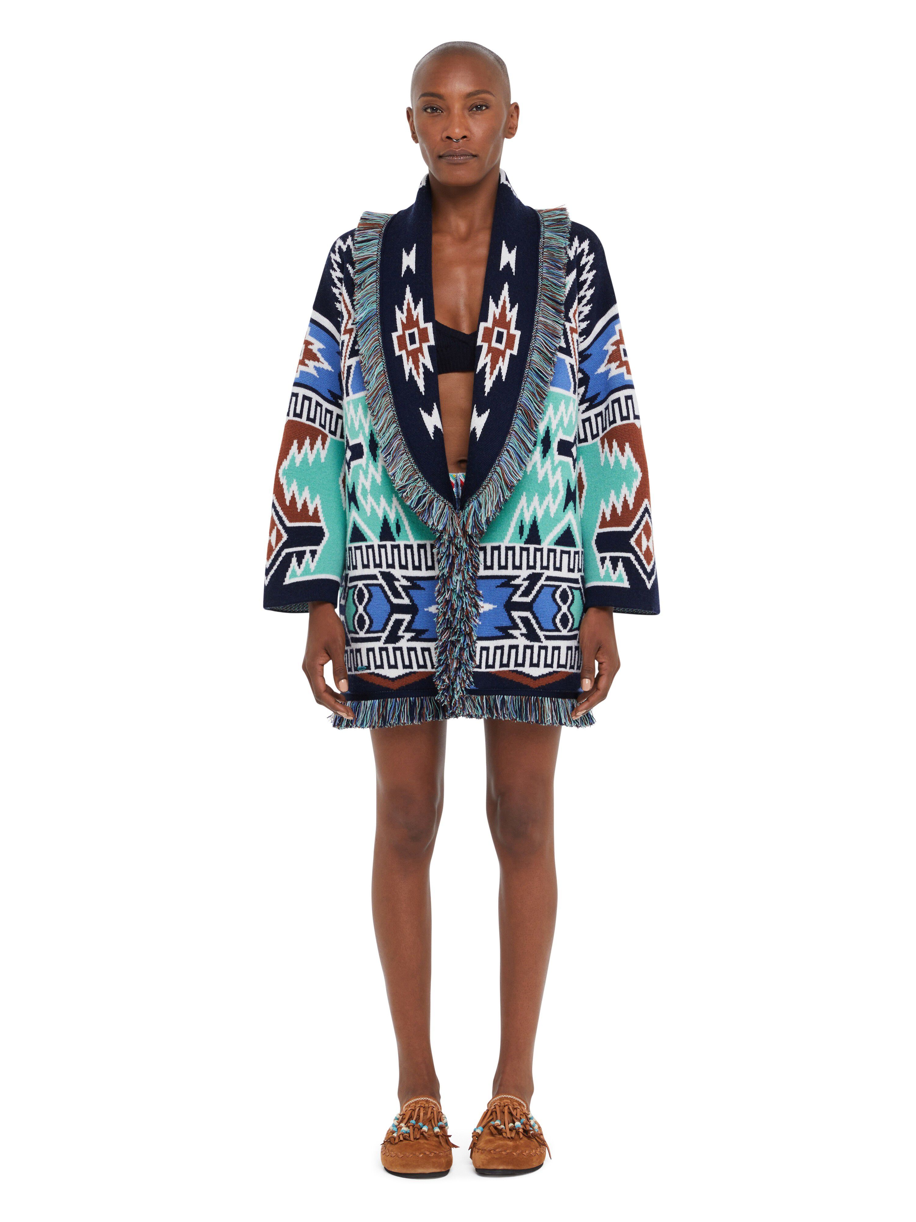 Alanui Geometric Roots Cardigan Turquoise-Deep Blue LWHB064R25KNI00G