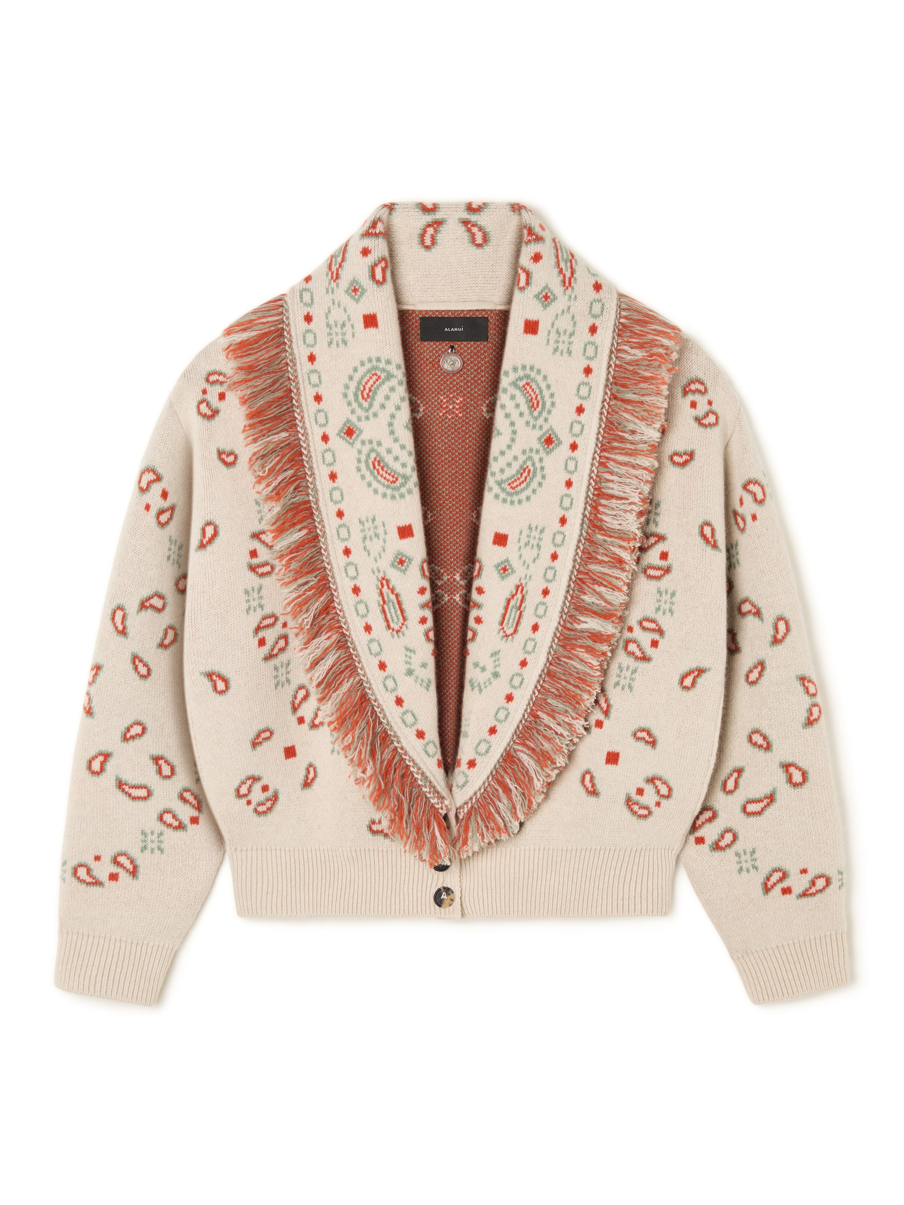 Alanui Bandana Jacquard Cardi-Bomber Chalk-Coral LWHB026R26KNI002 Alanui Bandana Jacquard Cardi-Bomber Chalk-Coral LWHB026R26KNI002
