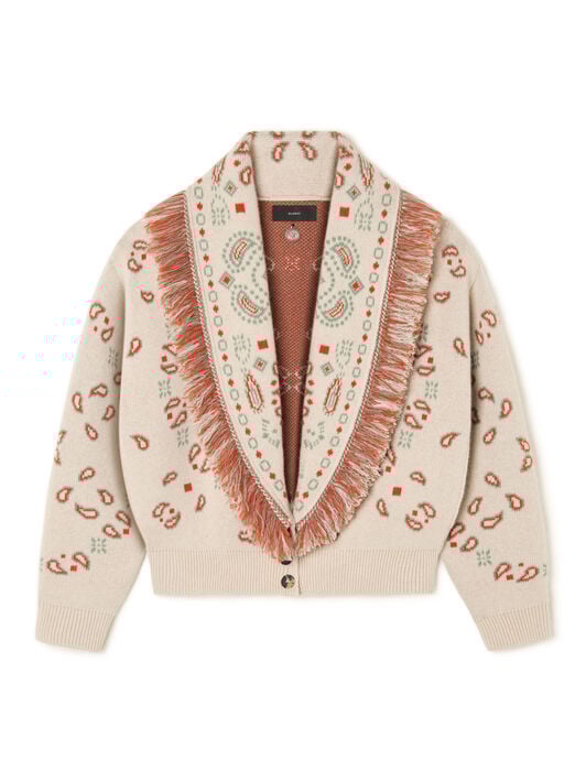 Alanui Bandana Jacquard Cardi-Bomber Chalk-Coral LWHB026R26KNI002 Alanui Bandana Jacquard Cardi-Bomber Chalk-Coral LWHB026R26KNI002