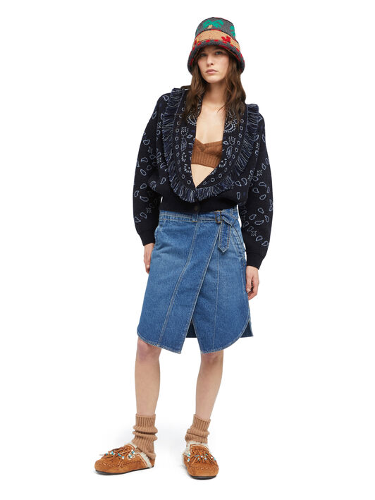 Alanui Bandana Jacquard Cardi-Bomber Midnight Blue-Multicolor LWHB026E25KNI001