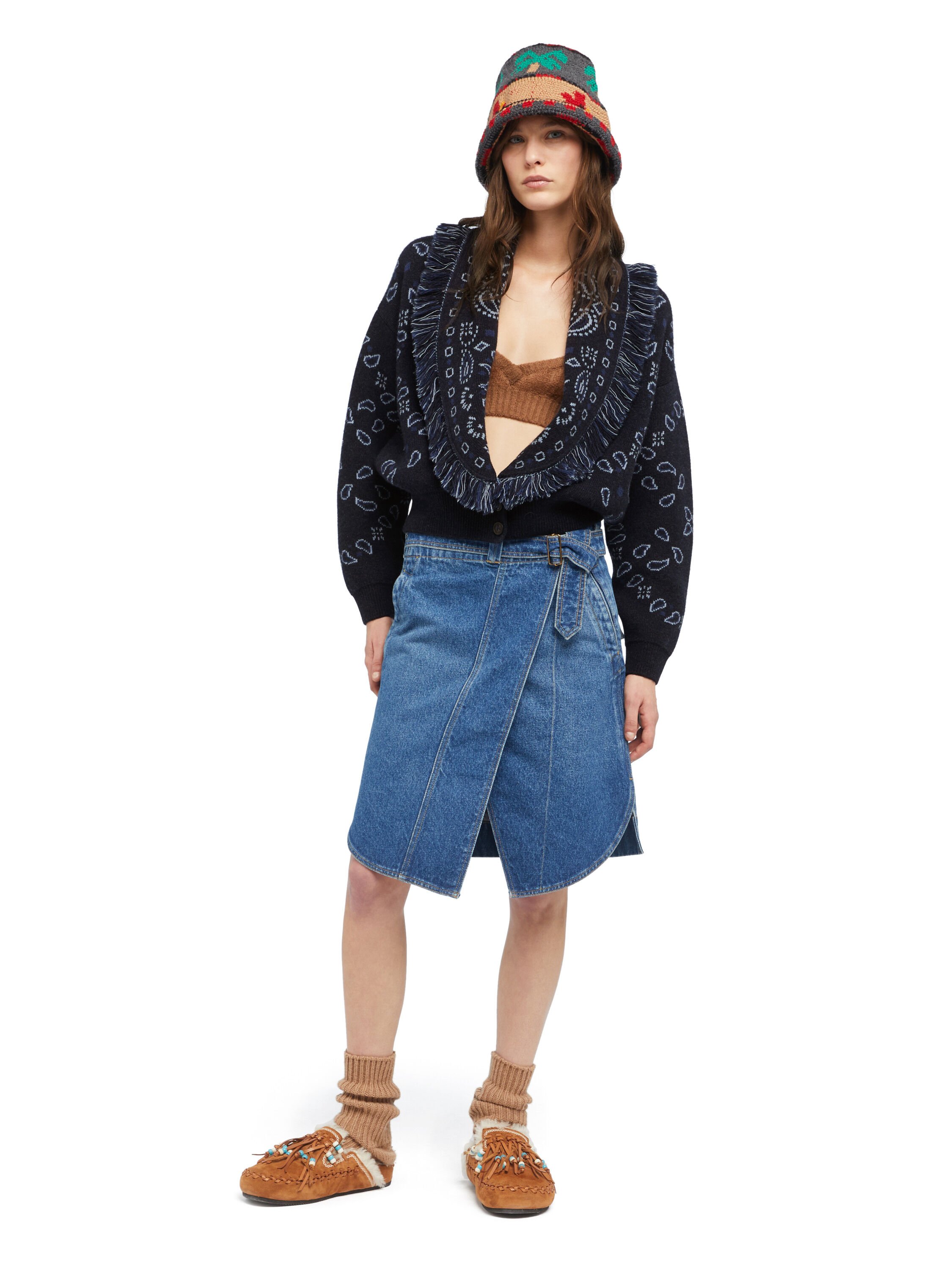 Alanui Bandana Jacquard Cardi-Bomber Midnight Blue-Multicolor LWHB026E25KNI001
