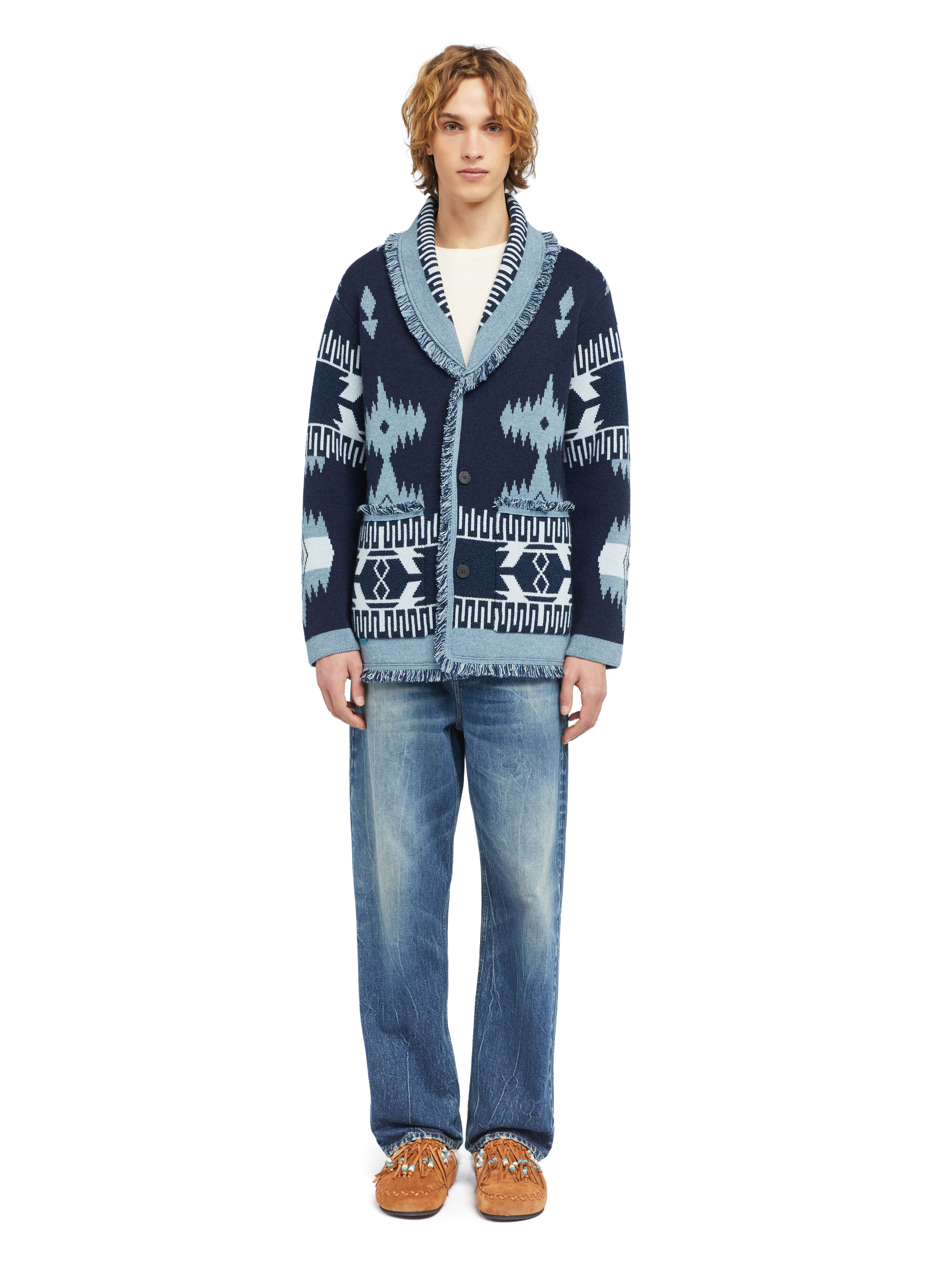 Alanui Icon Jacquard Cardigan Midnight-Denim LMHB038E25KNI001