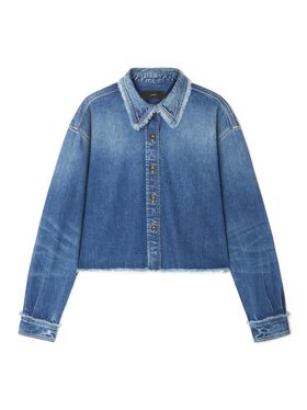 Alanui Fringed Cropped Denim Shirt Medium Wash Blue Denim LWYB003R25DEN001