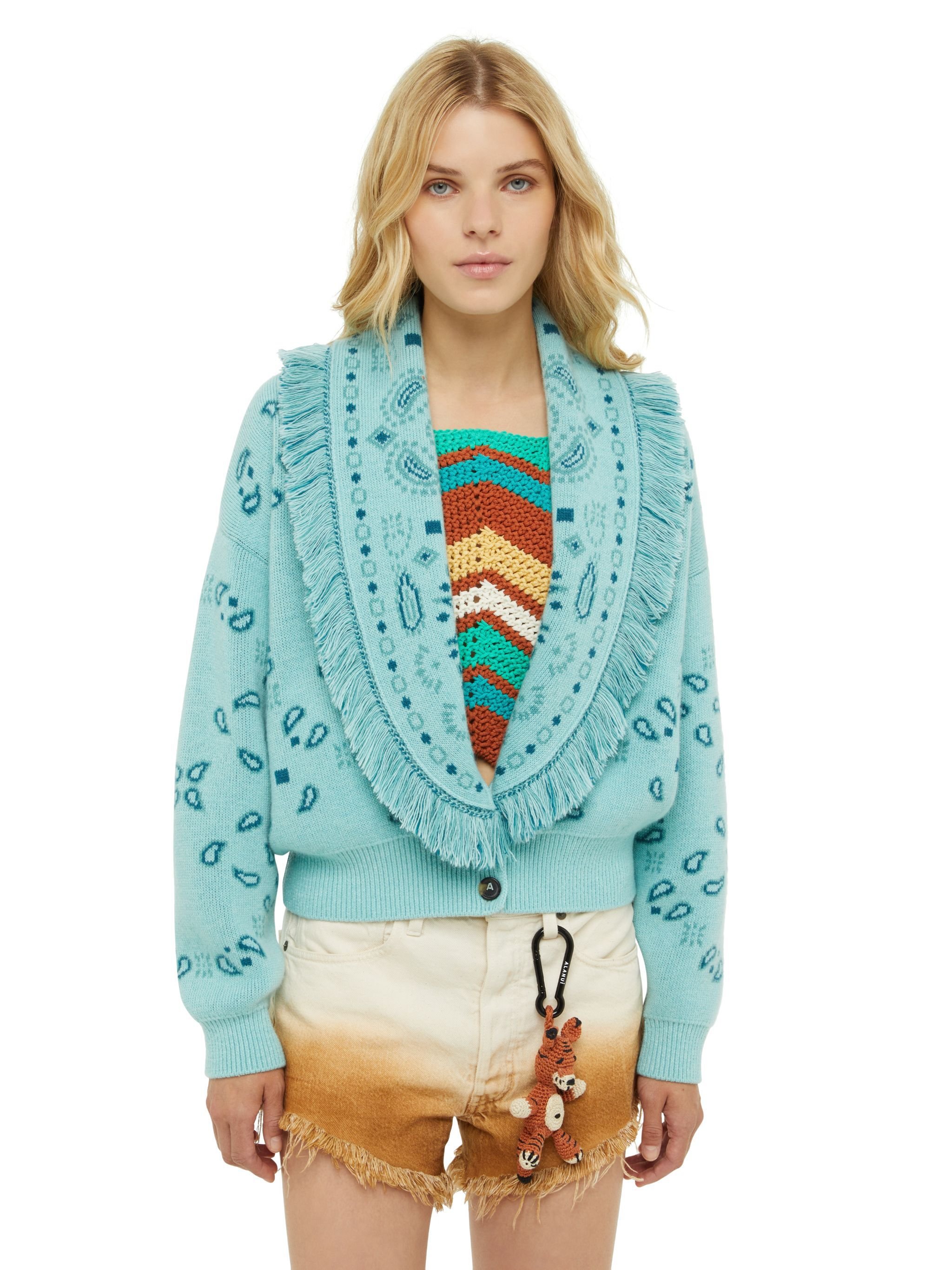 Alanui Bandana Jacquard Cardi-Bomber Sunset Orange-Multicolor LWHB026R24KNI002