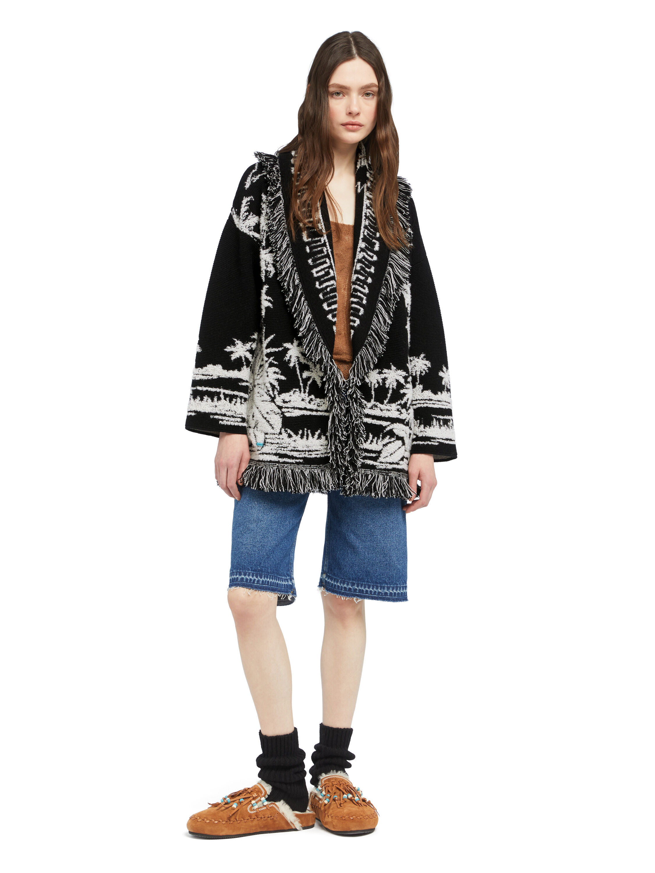 Alanui Palm Grove Tales Cardigan Black LWHB064E25KNI00D