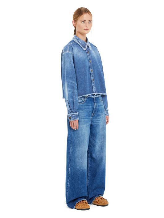 Alanui Fringed Cropped Denim Shirt Dark Wash Blue Denim LWYE00AR25DEN001