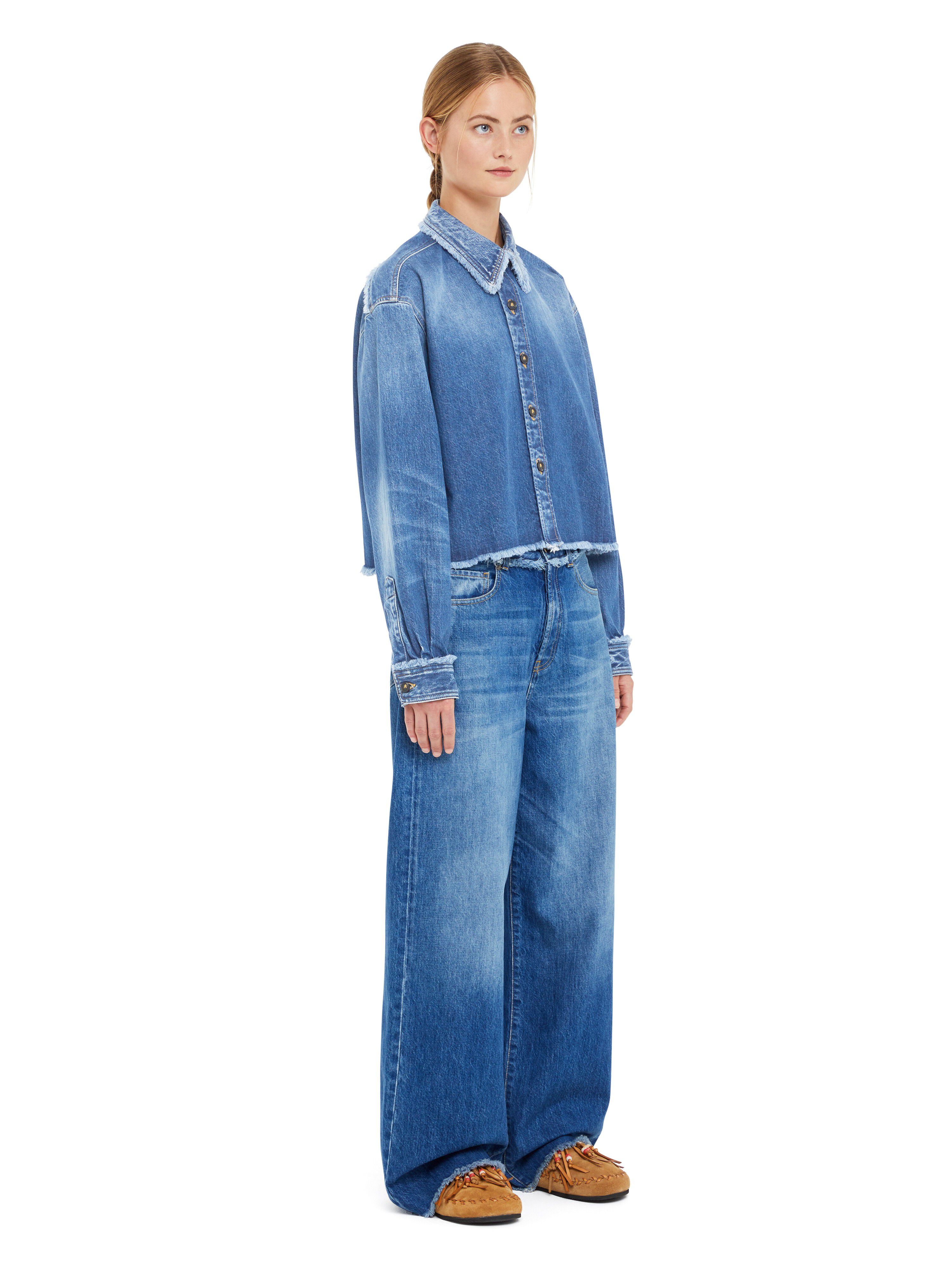 Alanui Fringed Cropped Denim Shirt Dark Wash Blue Denim LWYE00AR25DEN001