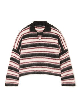 Alanui Grunge Stripes Polo Charcoal-Ruby LWHV007E25KNI001