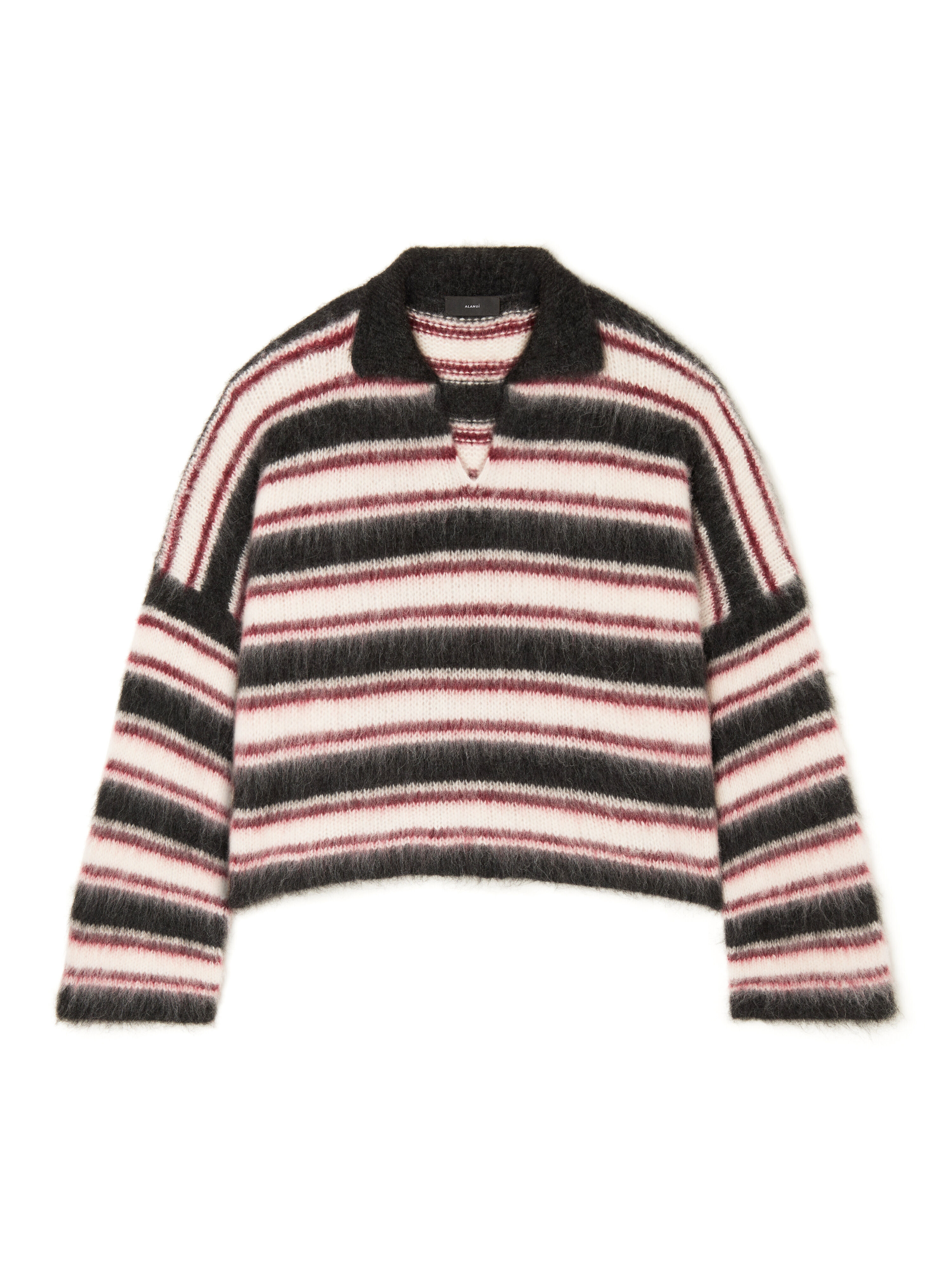 Alanui Grunge Stripes Polo Charcoal-Ruby LWHV007E25KNI001