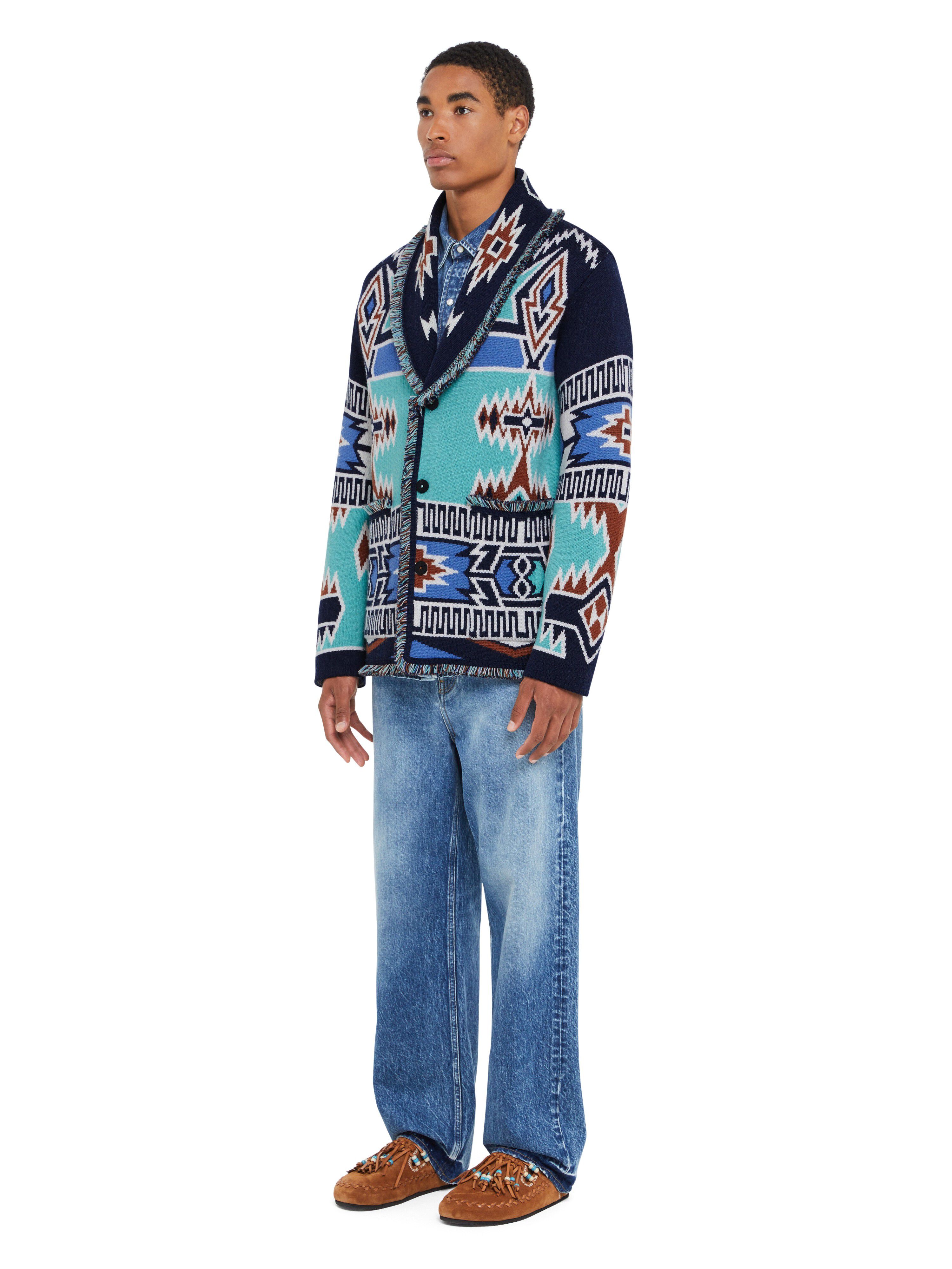 Alanui Geometric Roots Cardigan Turquoise-Deep Blue LMHB038R25KNI003