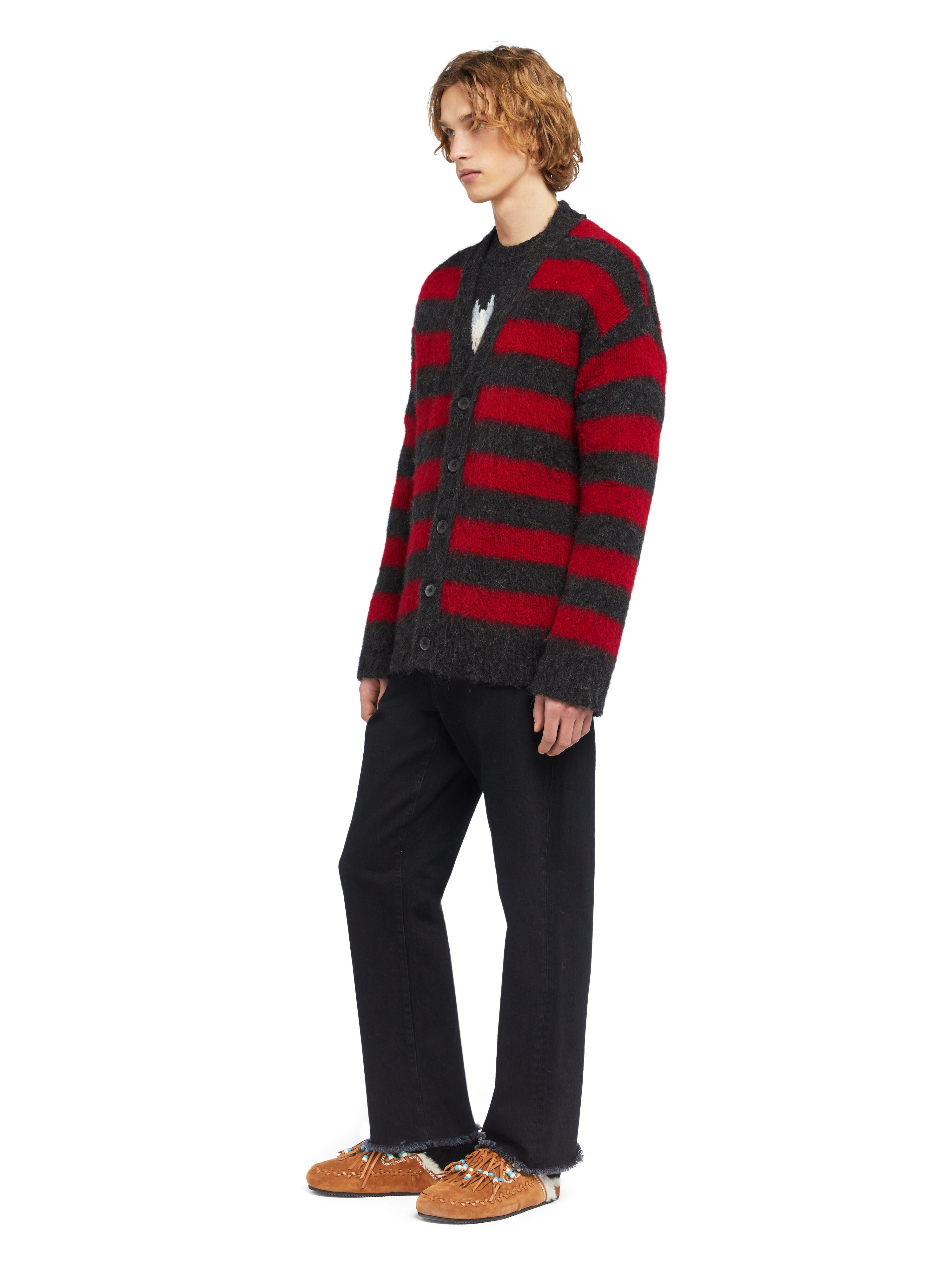 Alanui Grunge Stripes Cardigan Ruby-Charcoal LMHB035E25KNI003