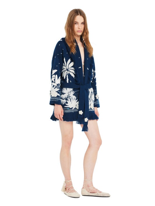 Alanui Postcard From Paradise Cardigan Deep Blue-White Pearl LWHB064R26KNI006 Alanui Postcard From Paradise Cardigan Deep Blue-White Pearl LWHB064R26KNI006