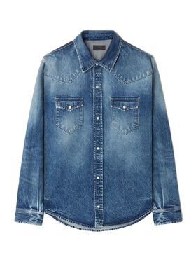 Alanui Medium Wash Denim Shirt Coffee-Linseed LMHB039R25KNI002
