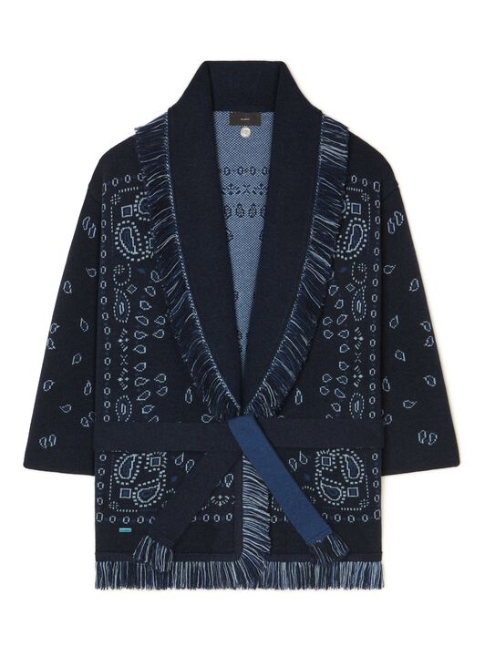 Alanui Bandana Jacquard Cardigan Midnight Blue-Multicolor LWHB064E24KNI002