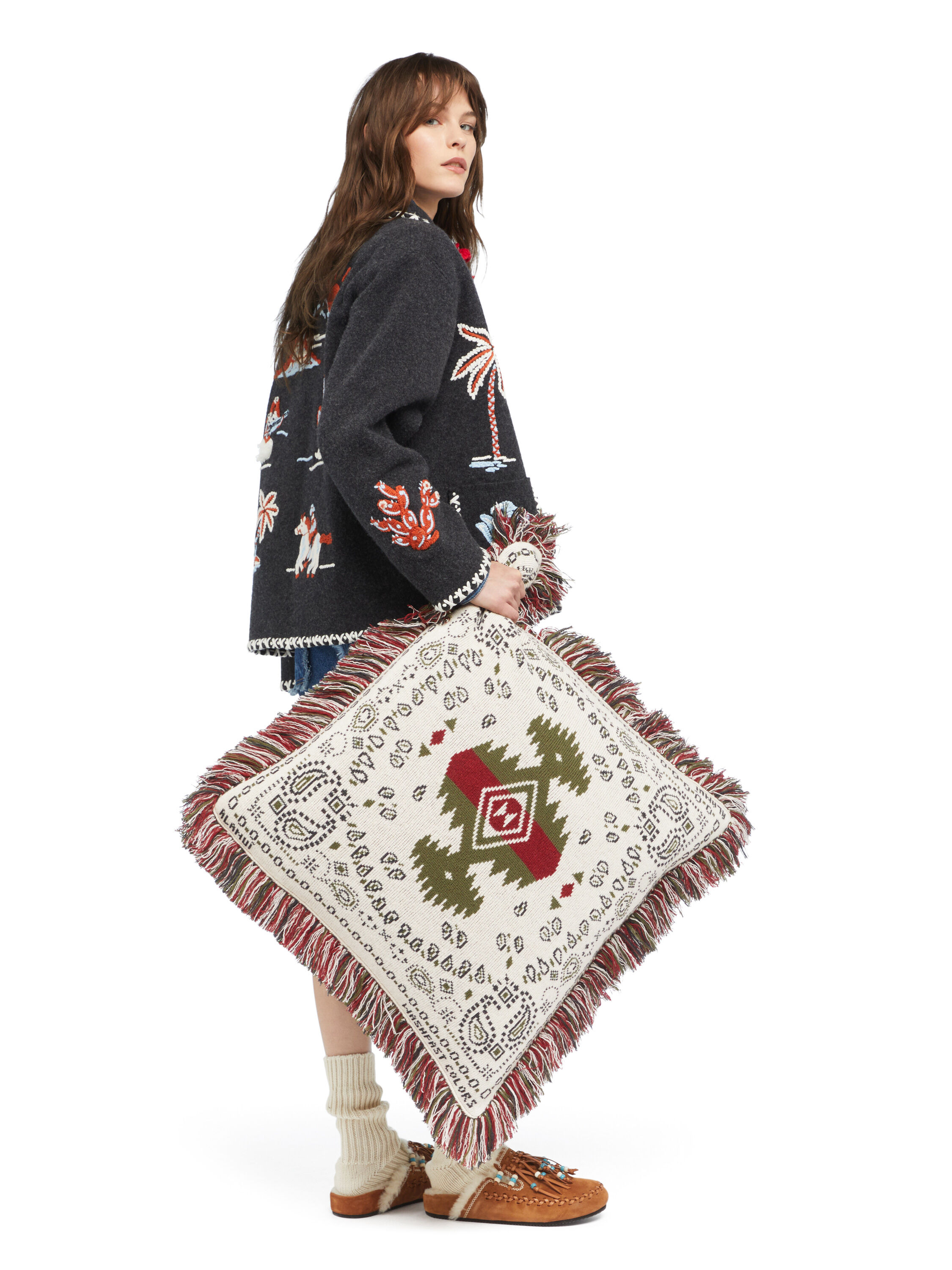Alanui Bandana Jacquard Pillow Ivory-Olive LWZH001E25KNI001