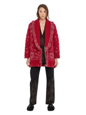 Alanui Bandana Jacquard Cardigan Ruby Red-Cognac