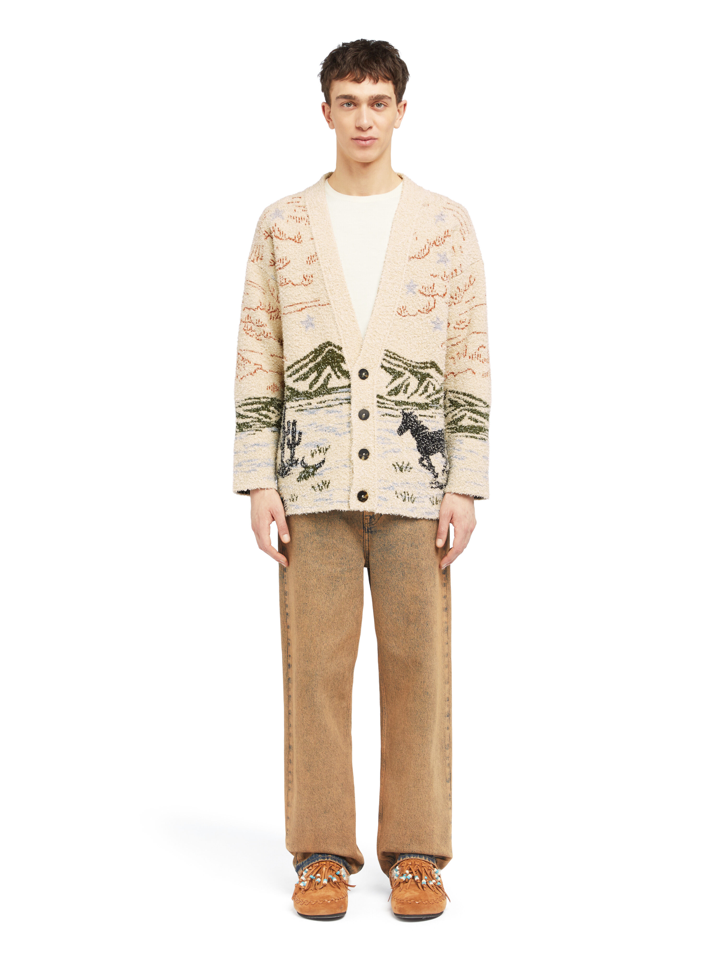 Alanui Sunset Riders Cardigan Ivory-Olive LMHB027E25KNI005