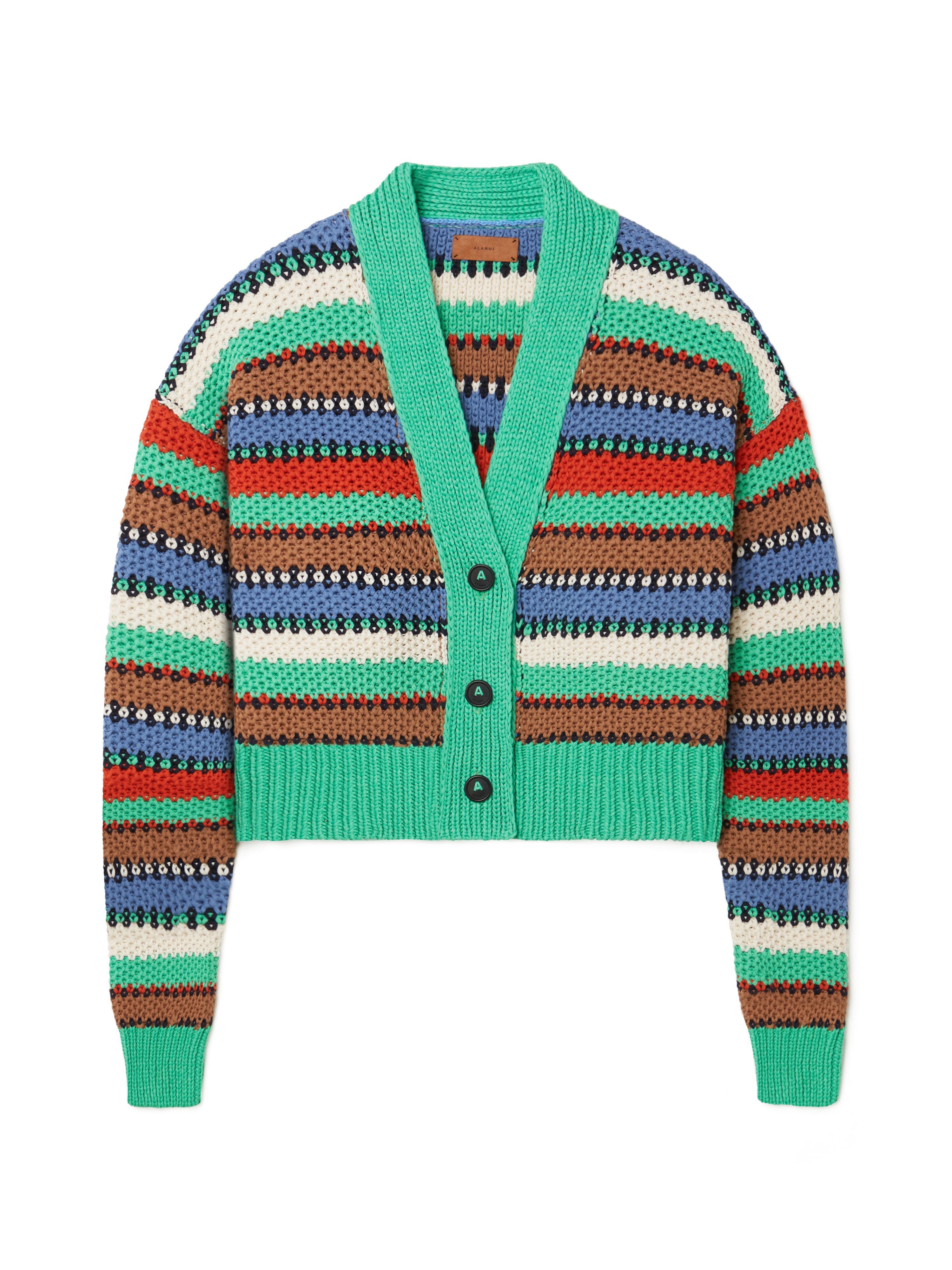 Alanui Sunny Stripes Cardicrop Turquoise-Multicolor LWHB055R25KNI003