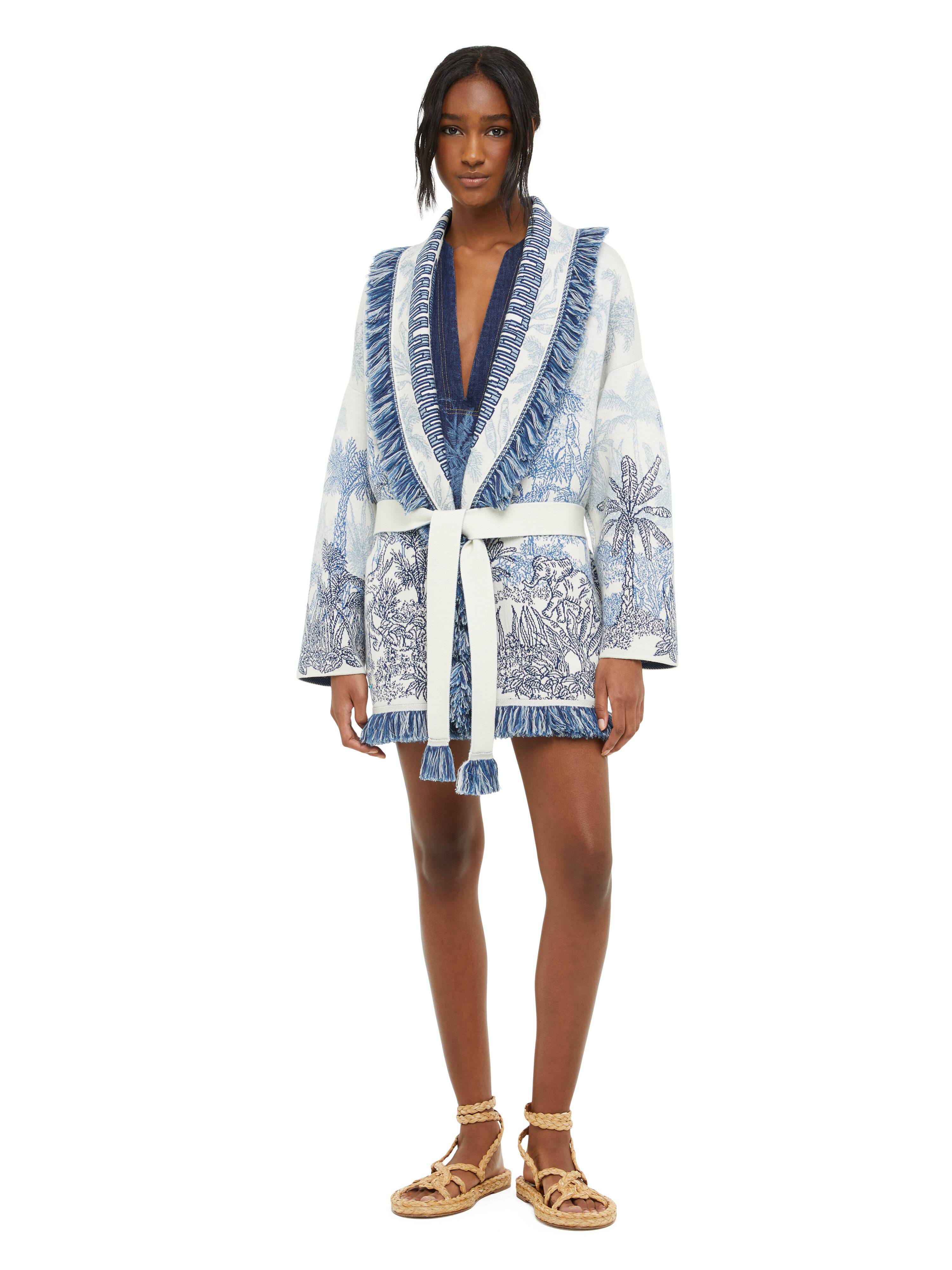Alanui Jungle Toile De Jouy Cardigan Chalk-Deep Blue LWHB064R24KNI005