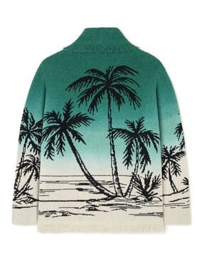 Alanui Wave Bloom Cardigan Green Tide-Chalk