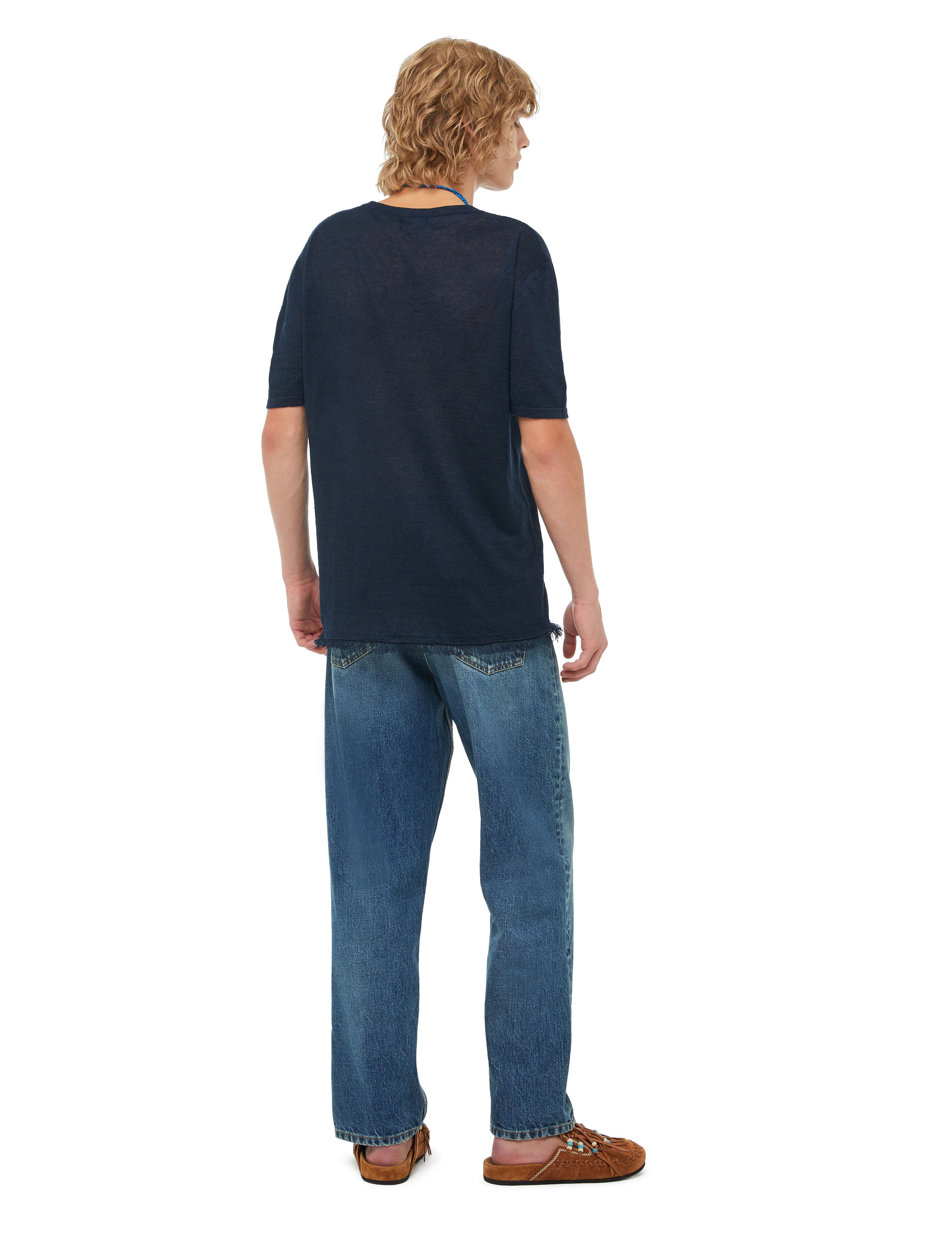 Alanui Linen Knit T-Shirt Navy Blue LMHA043S23FAB001