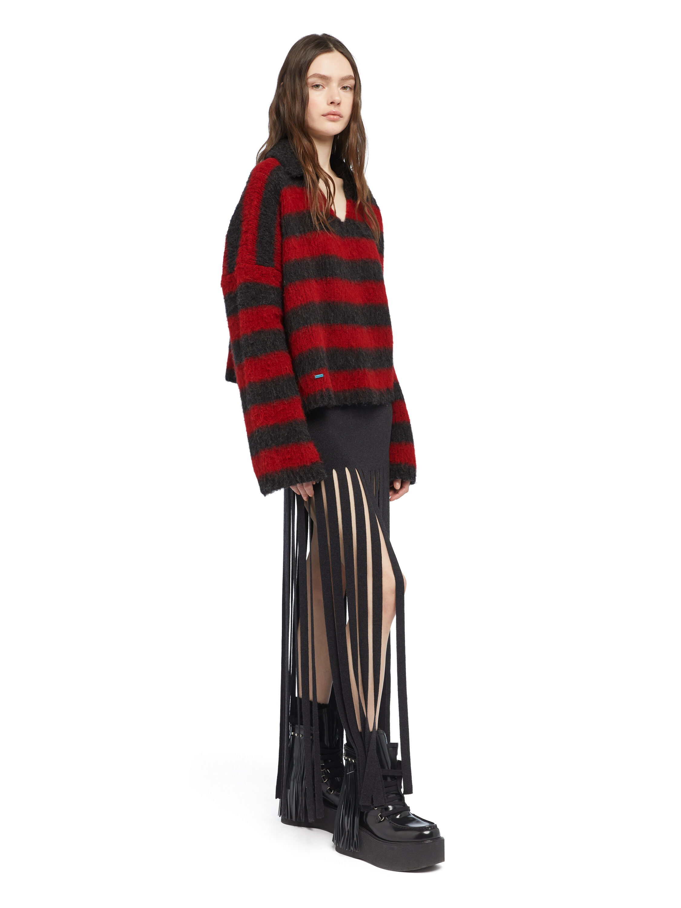 Alanui Grunge Stripes Polo Ruby-Charcoal LWHV007E25KNI001