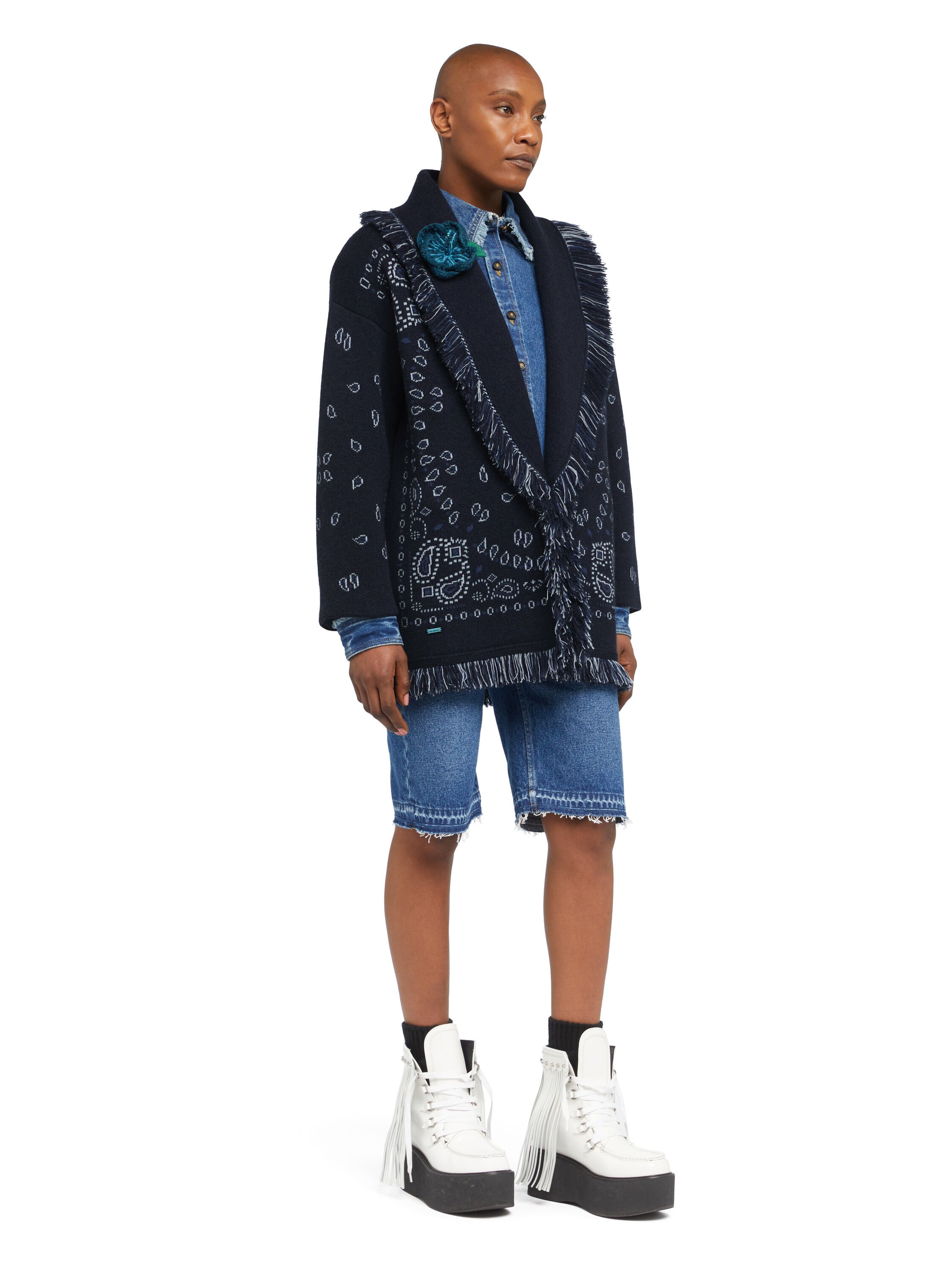 Alanui Bandana Jacquard Cardigan Midnight Blue-Multicolor LWHB064E25KNI001
