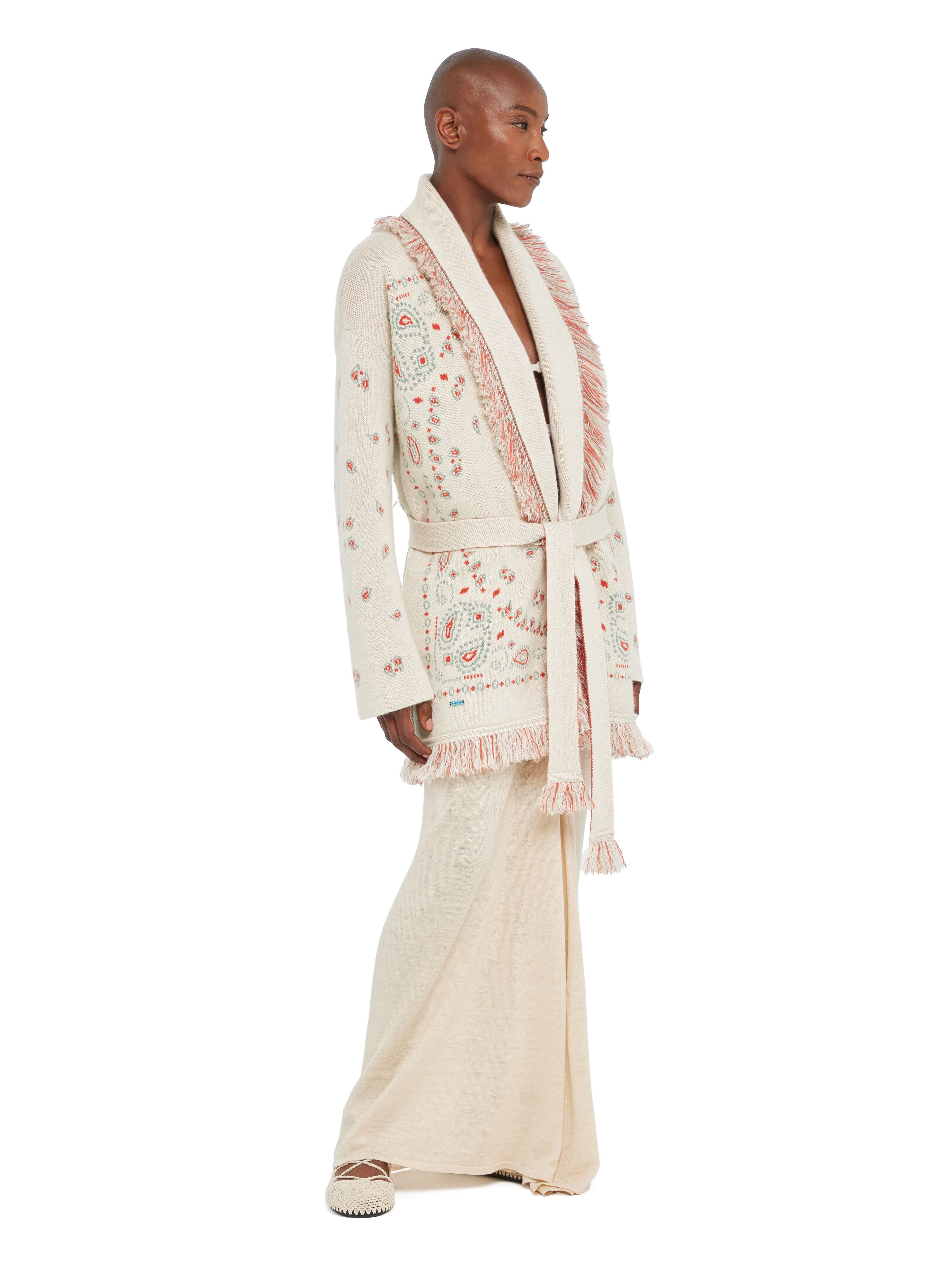 Alanui Bandana Jacquard Cardigan Chalk-Coral LWHB064R26KNI031