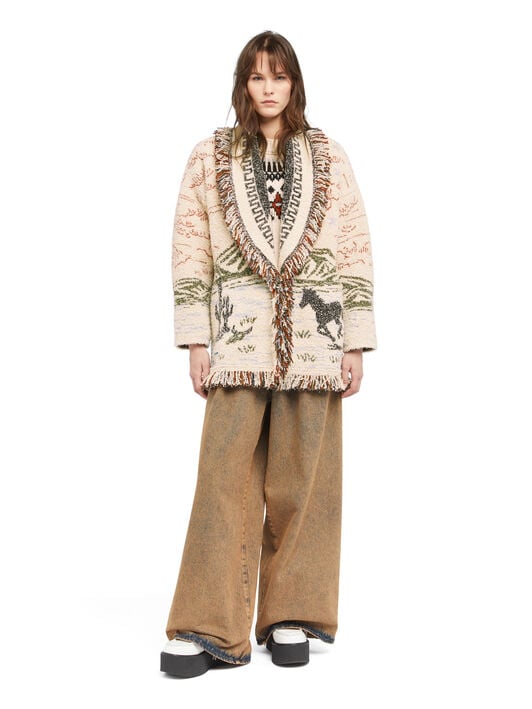 Alanui Sunset Riders Cardigan Ivory-Olive LWHB064E25KNI004 Alanui Sunset Riders Cardigan Ivory-Olive LWHB064E25KNI004