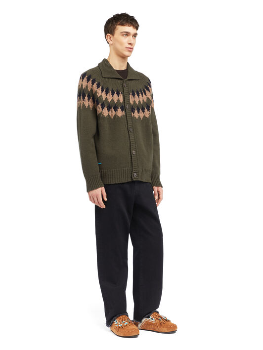 Alanui Sweet Winter Cardigan Olive-Camel LMHQ005E25KNI002
