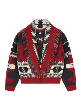 Alanui Icon Jacquard Cardi-Bomber Ruby-Charcoal LWHB026E25KNI002