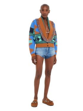 Alanui Icon Jacquard Cardi-Bomber Linseed-Cognac