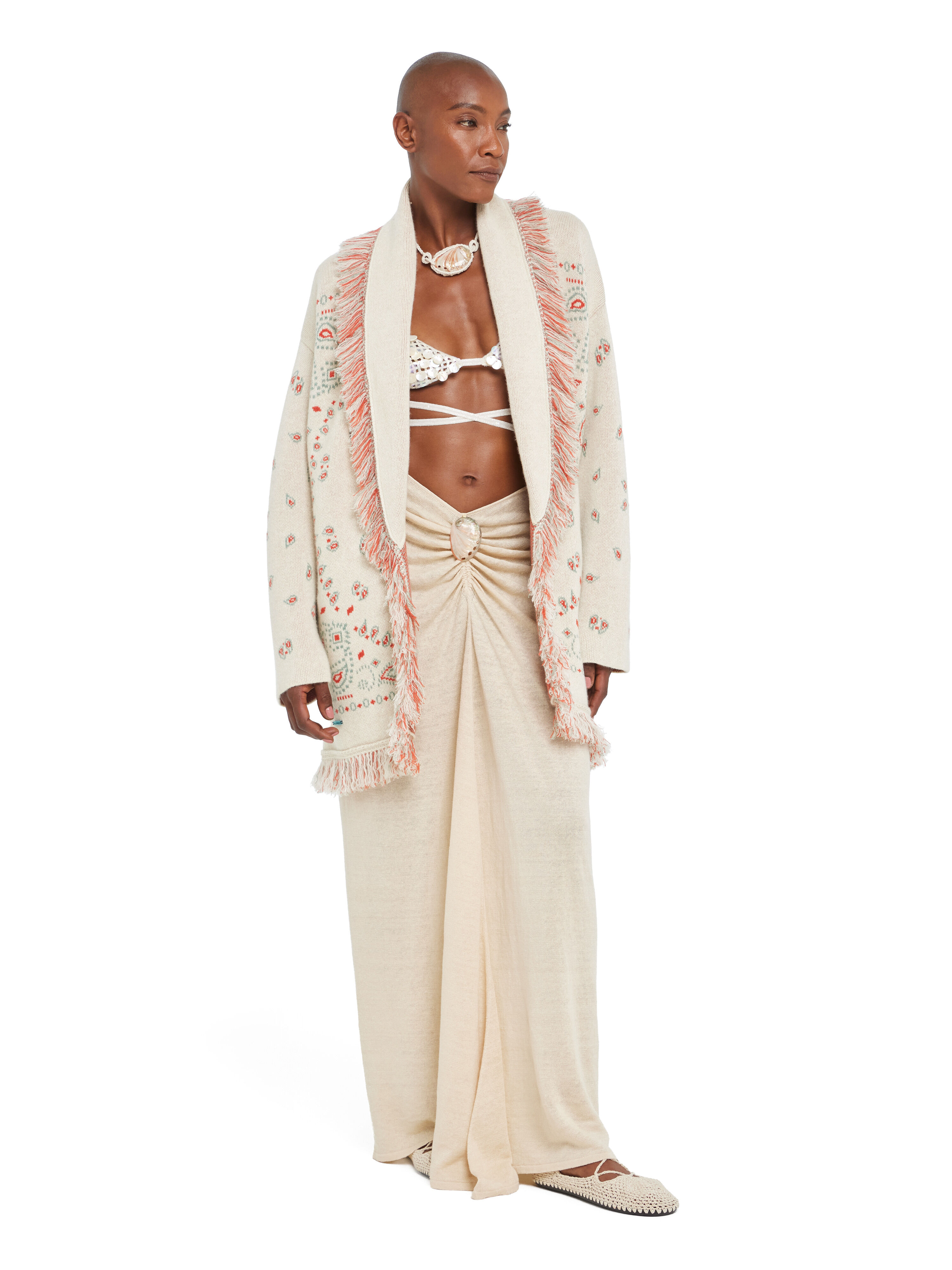 Bandana Jacquard Cardigan in Chalk-Coral for Women | Alanui®