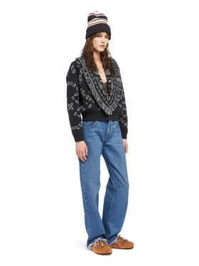 Alanui Bandana Jacquard Cardi-Bomber Charcoal-Multicolor