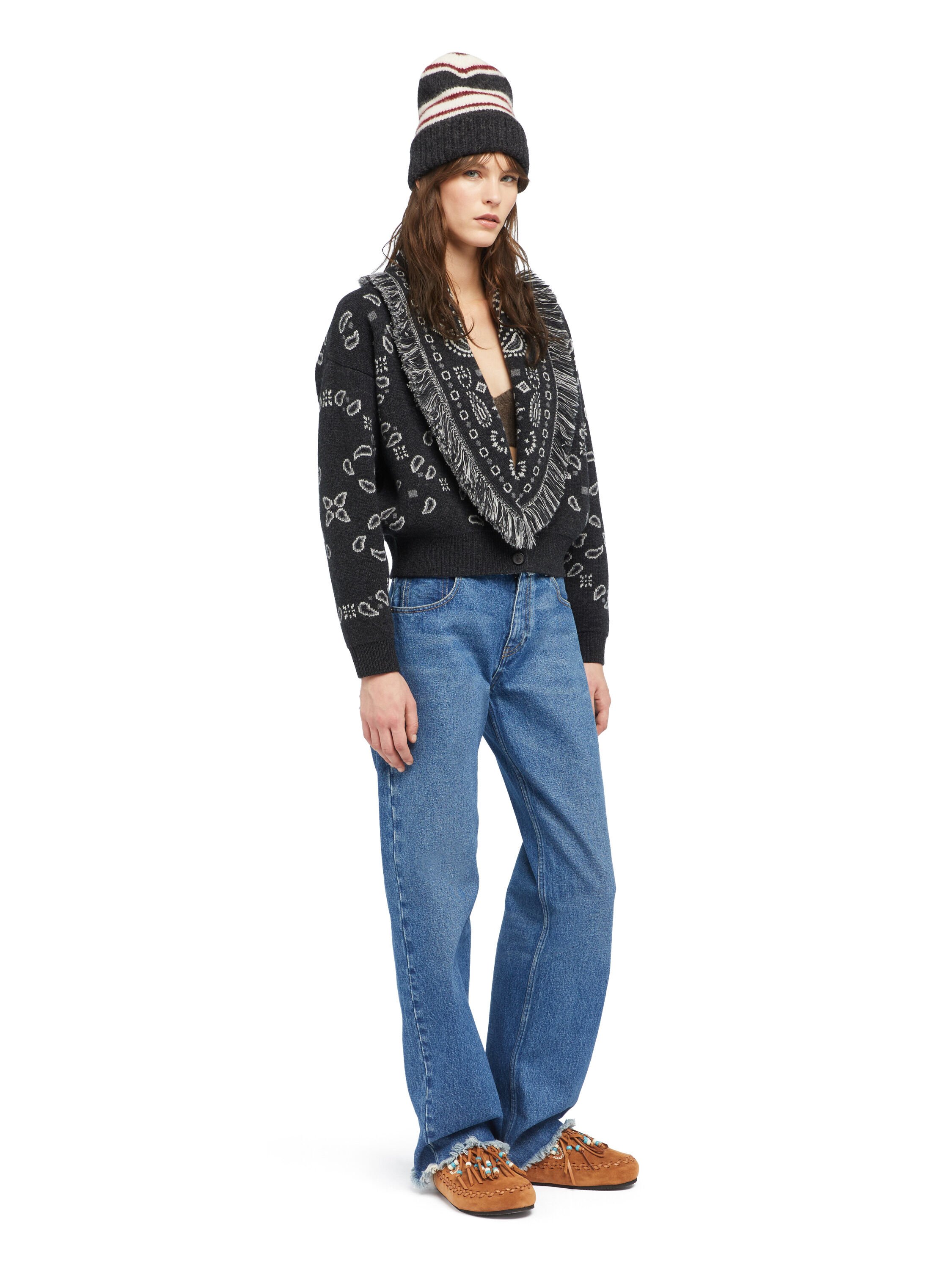Alanui Bandana Jacquard Cardi-Bomber Charcoal-Multicolor LWHB026E25KNI001